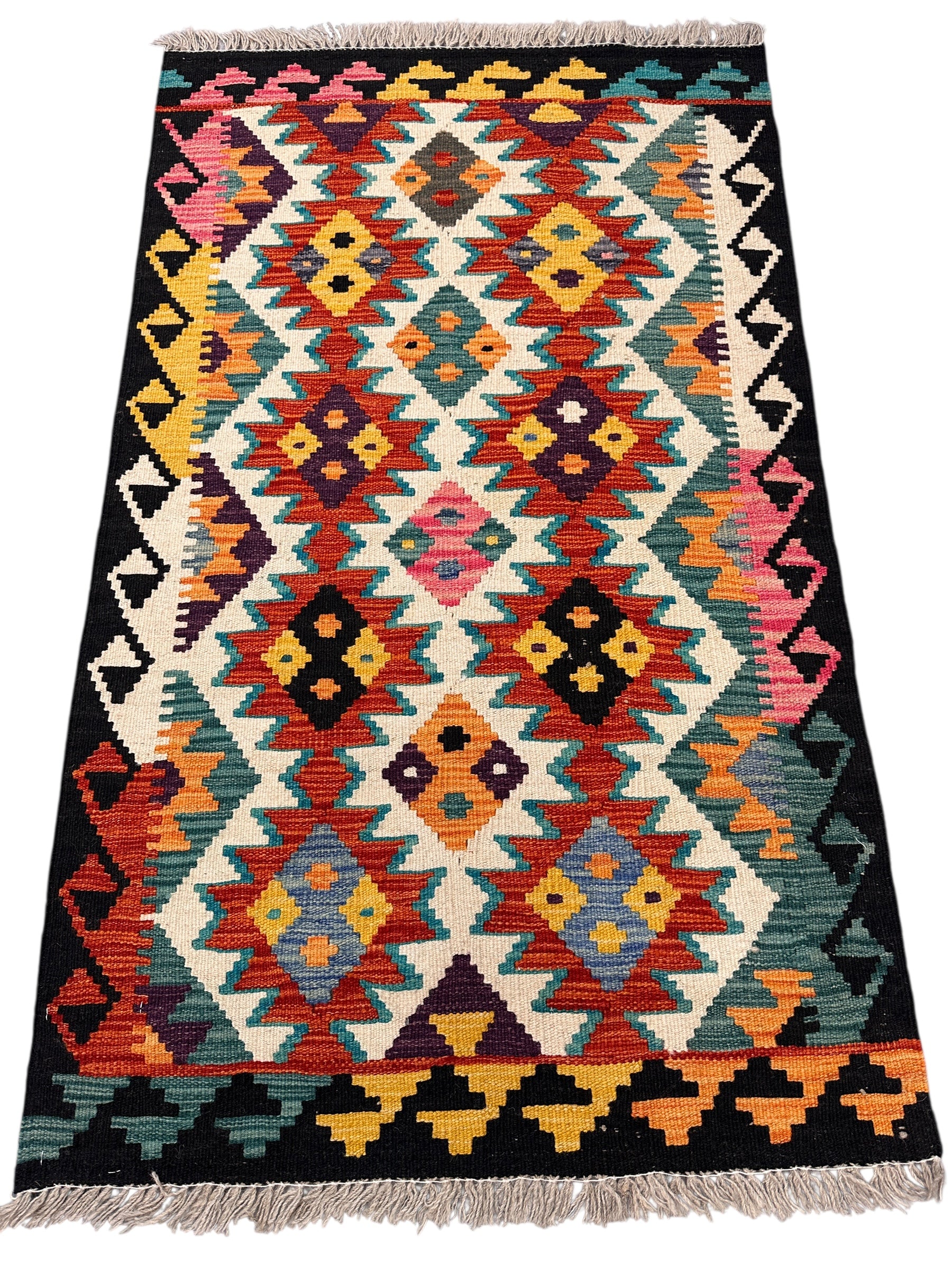 Afghani Kilim Rug – Hand-Woven Wool Tribal Flatweave – Reversible – 2'7" x 4'4" – New