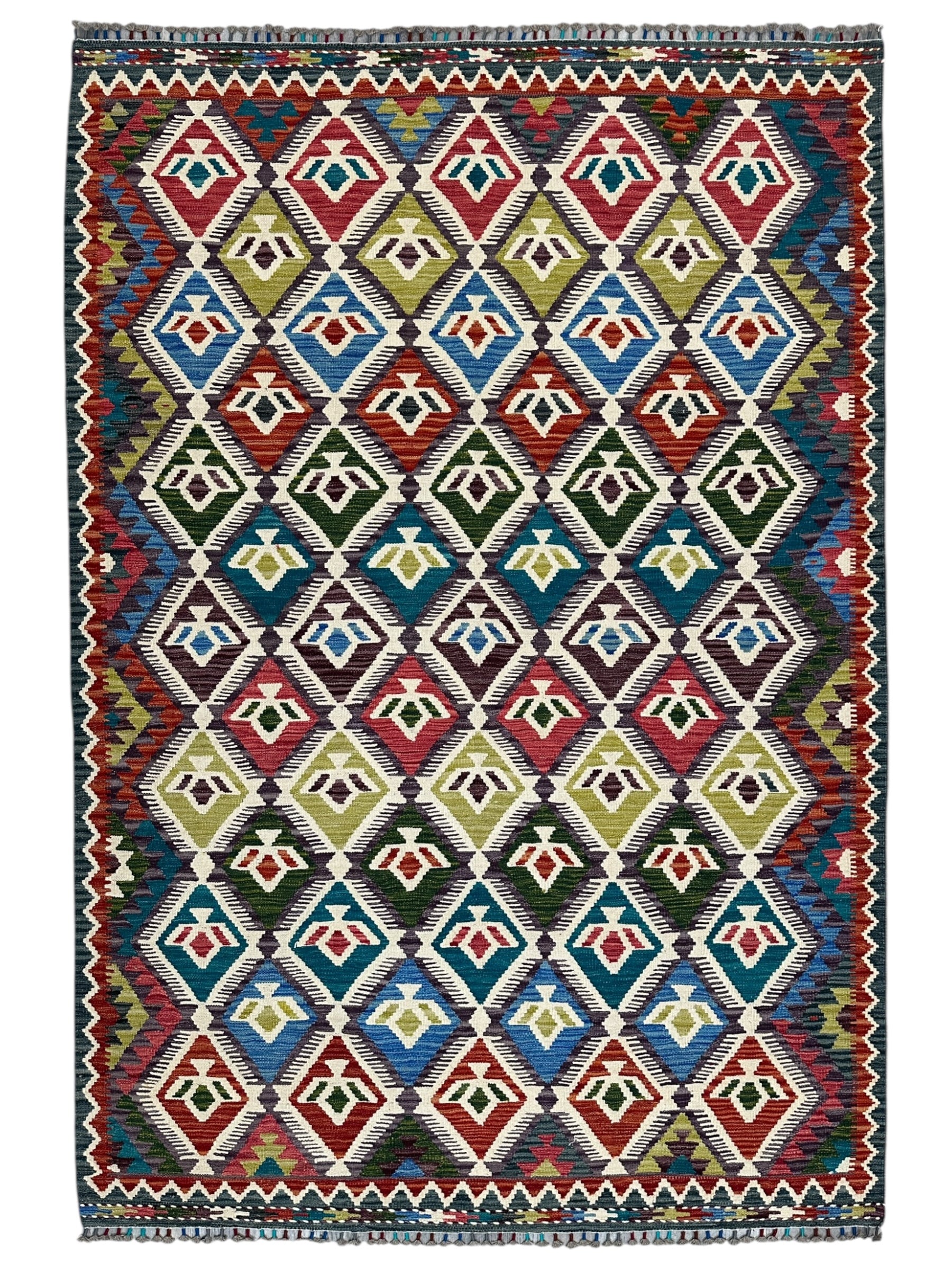 Hand-Woven Afghani Kilim Wool Rug 5'9" x 8'4"