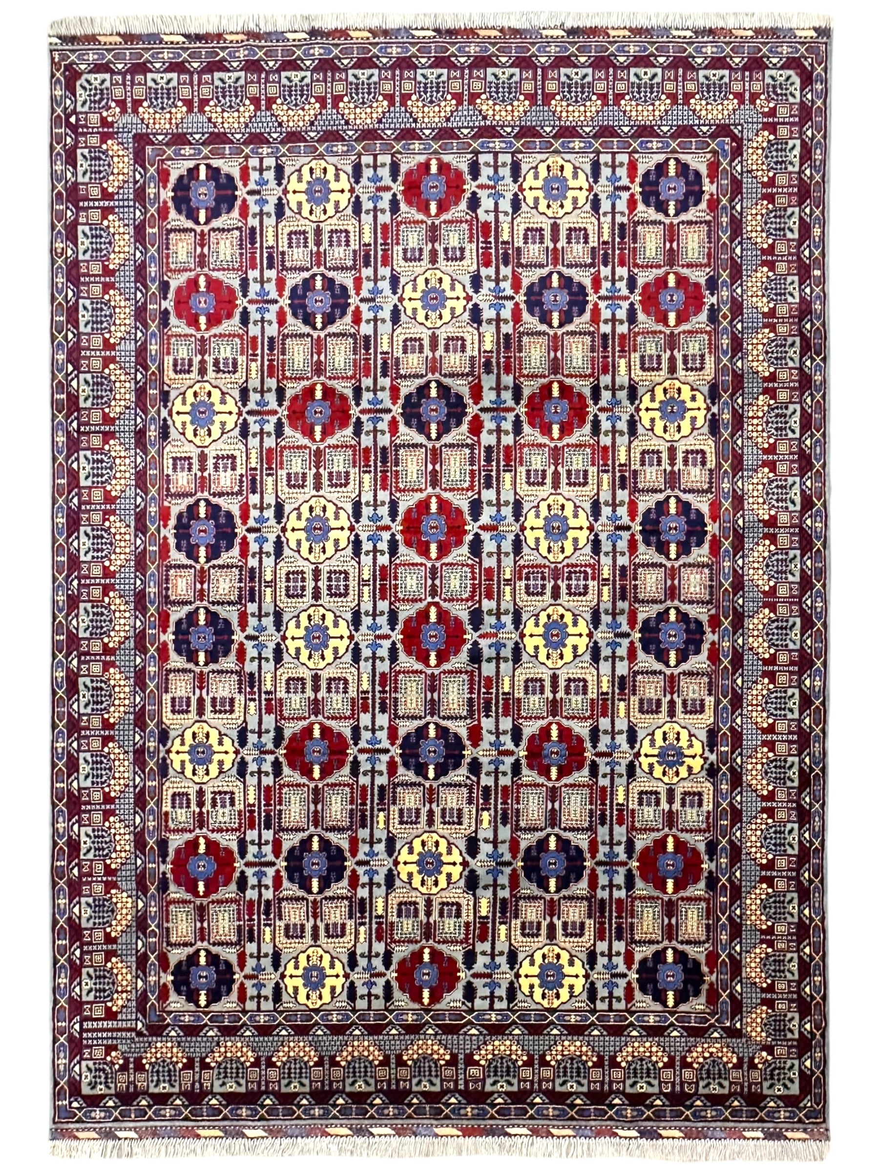 Hand-Knotted Afghani Parak Wool Rug | Dome Design | 8′ x 12′