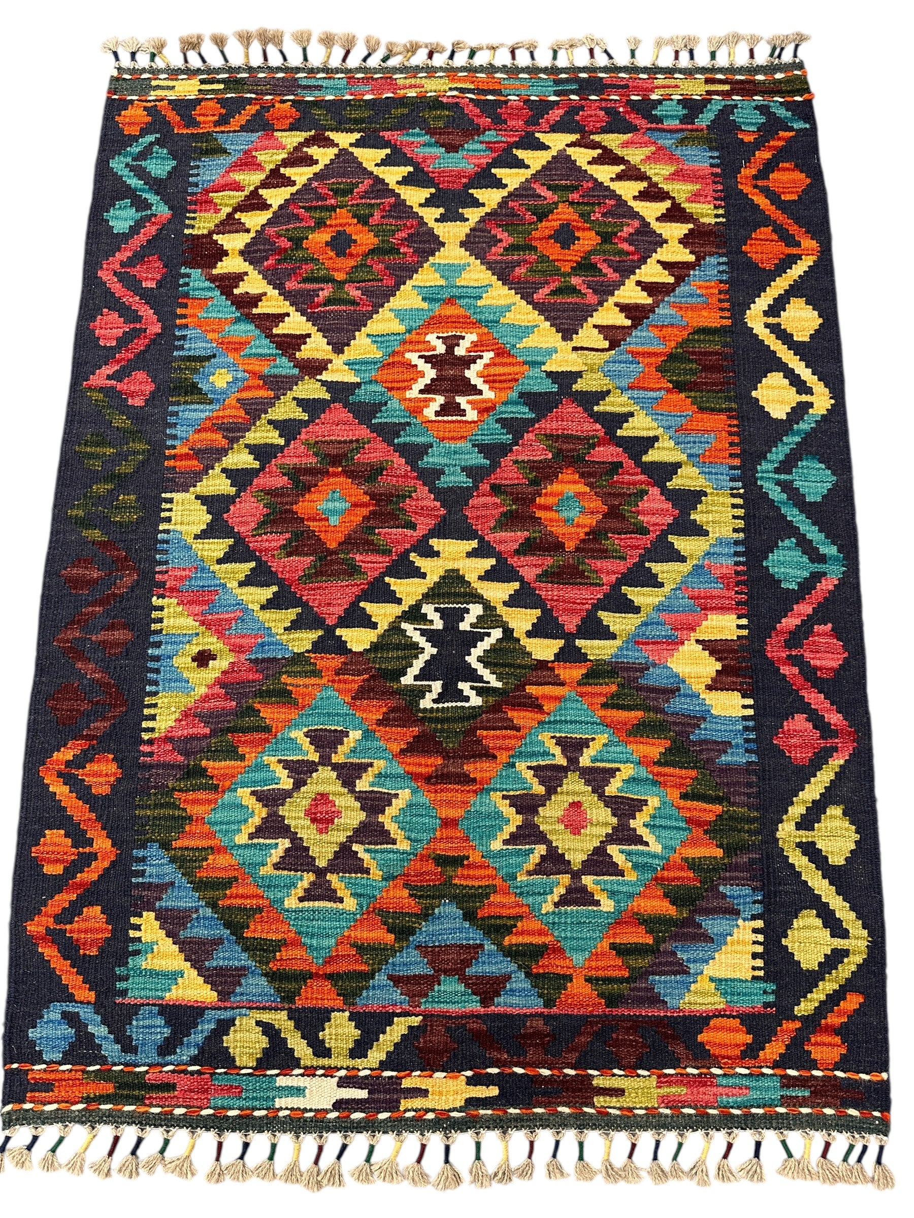 Hand-Woven Afghani Kilim Wool Rug 2'10" x 4'