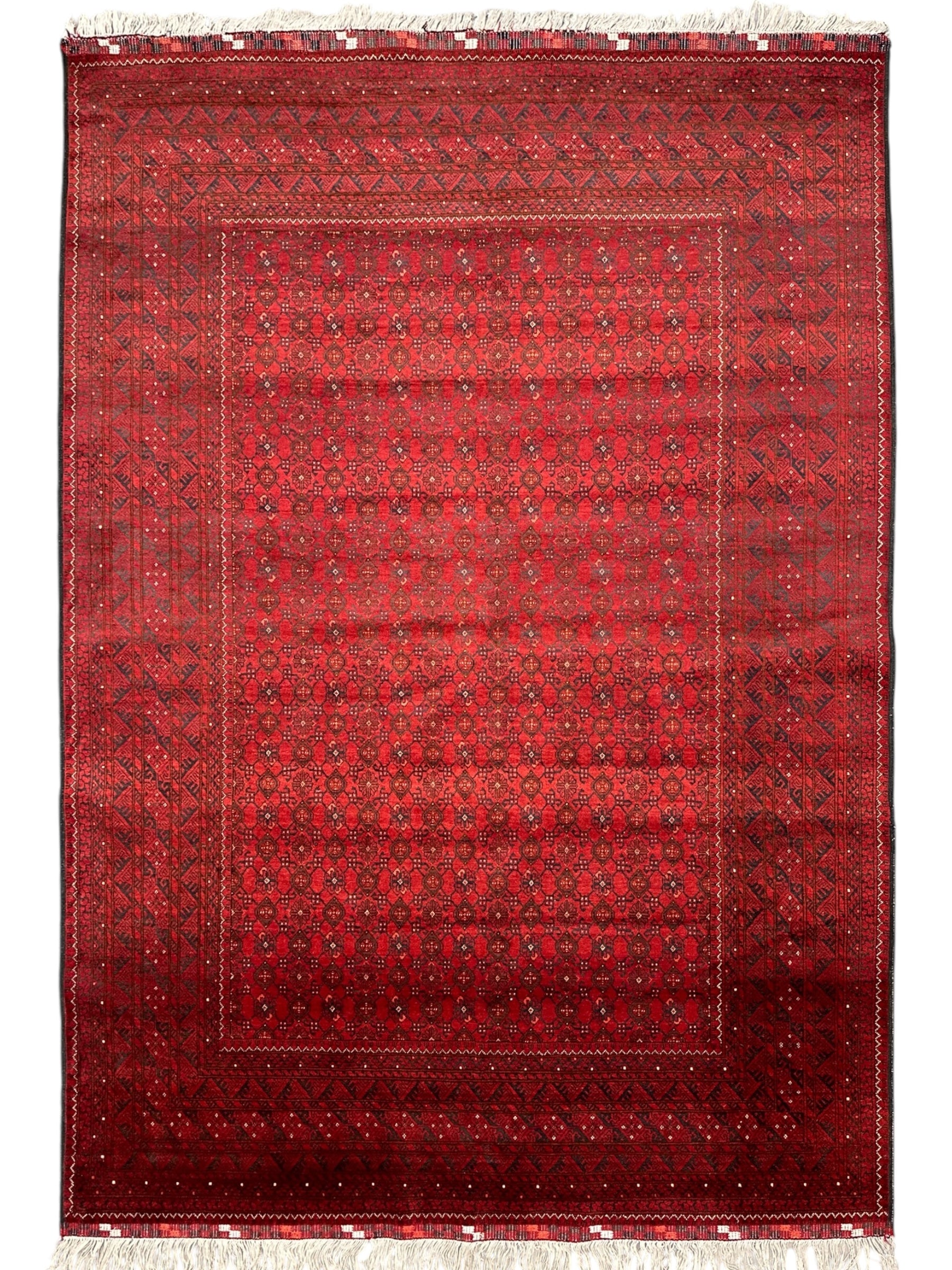 Afghan Bashore Rug 6’7” x 9’8” – Hand-Knotted Wool, Abrash, Original Fringe, No Repairs