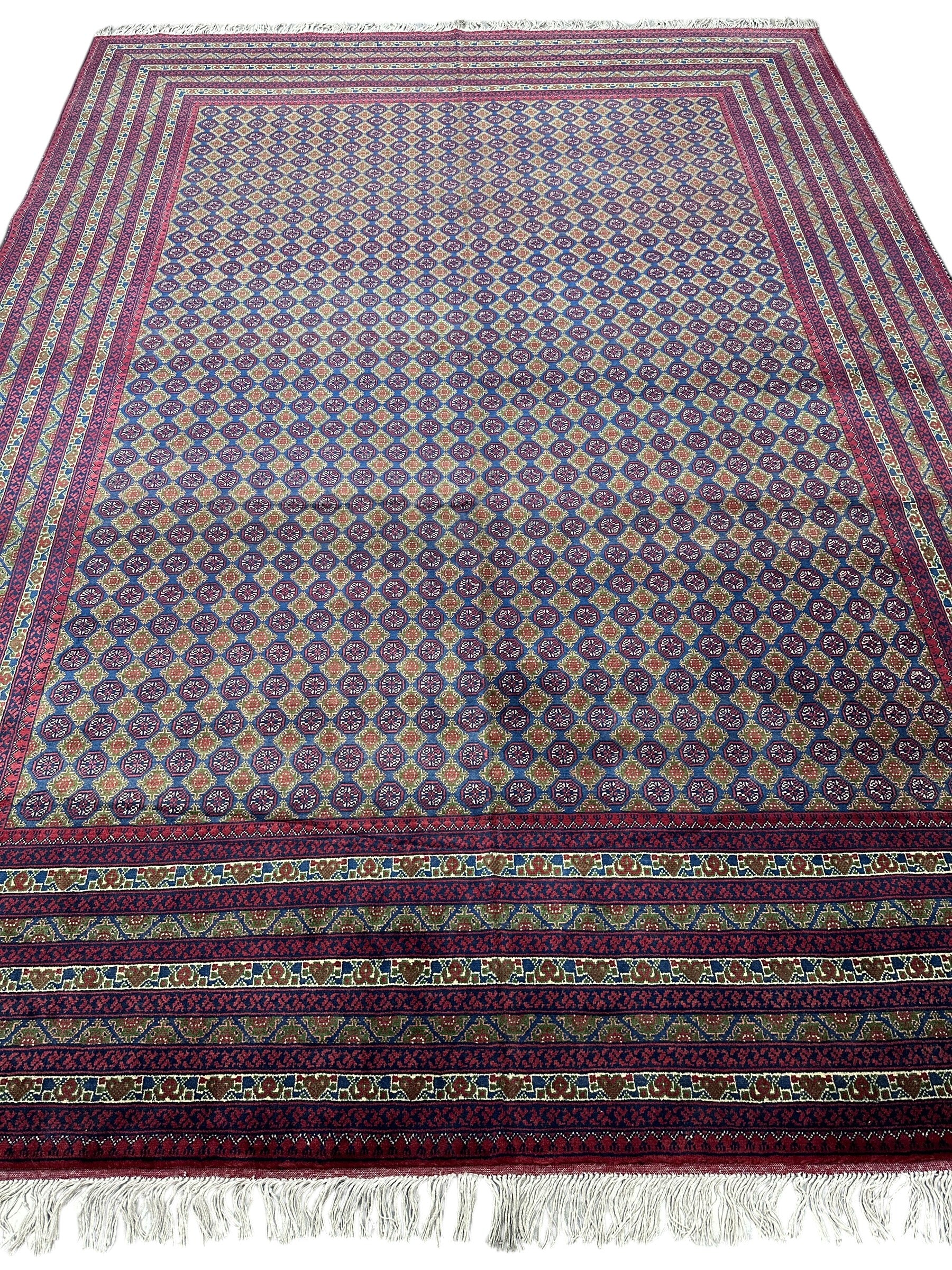 Hand-Knotted Afghani Khwaja Rushna Wool Rug | All-Over Pattern | 8′ x 11′