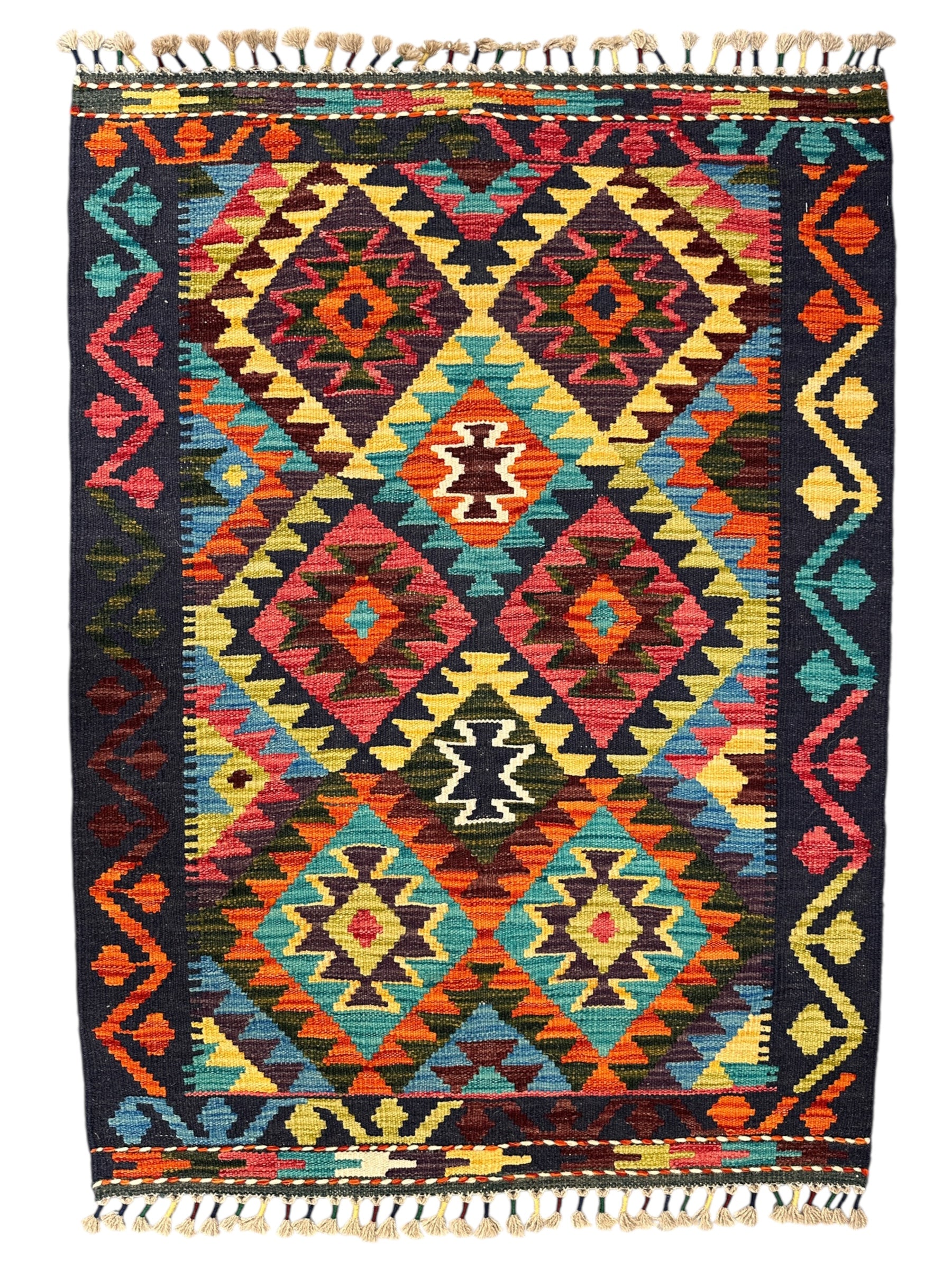 Hand-Woven Afghani Kilim Wool Rug 2'10" x 4'