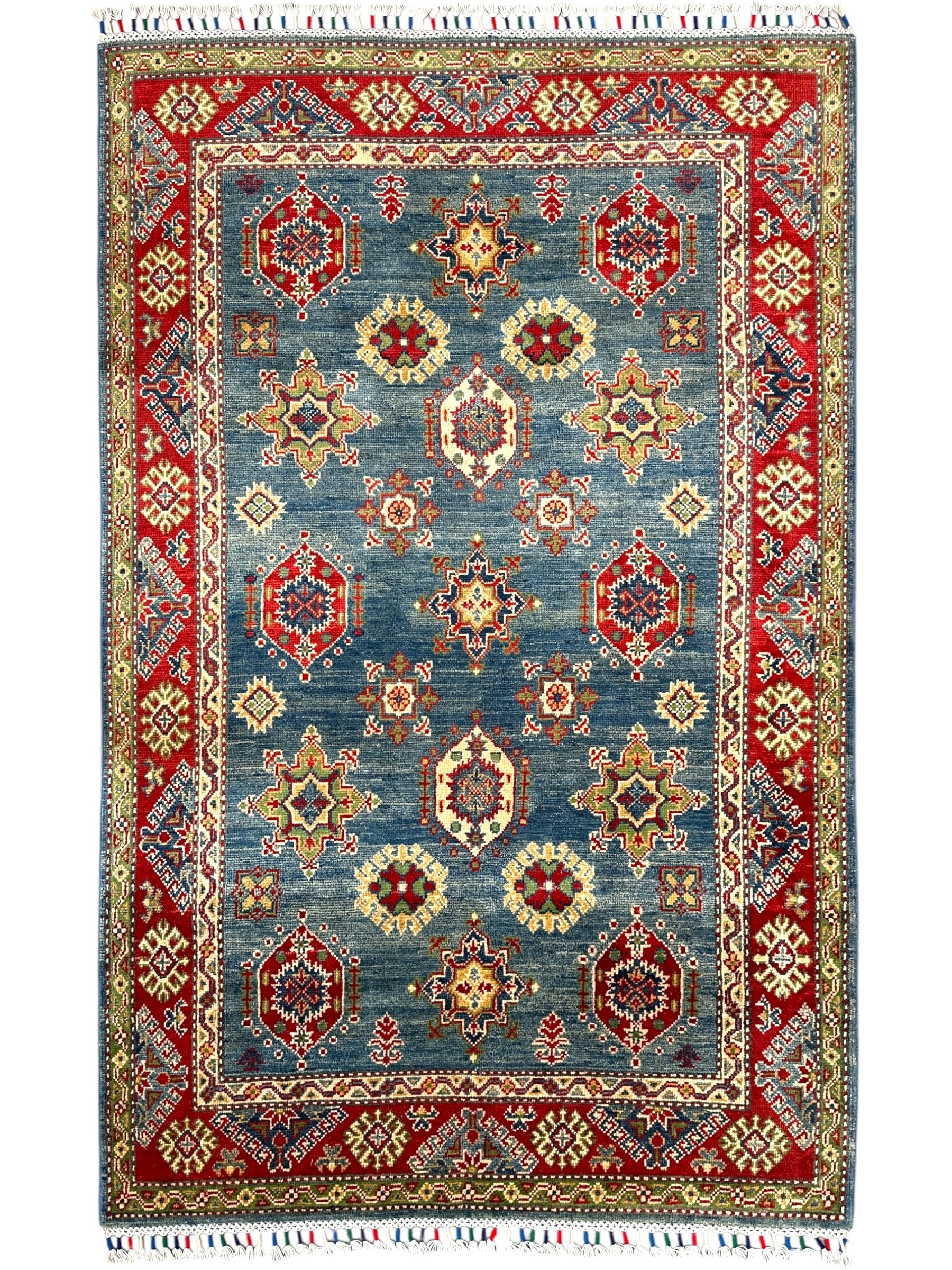 Hand-Knotted Afghani Kazak Wool Rug – 3’11″ x 5’11″