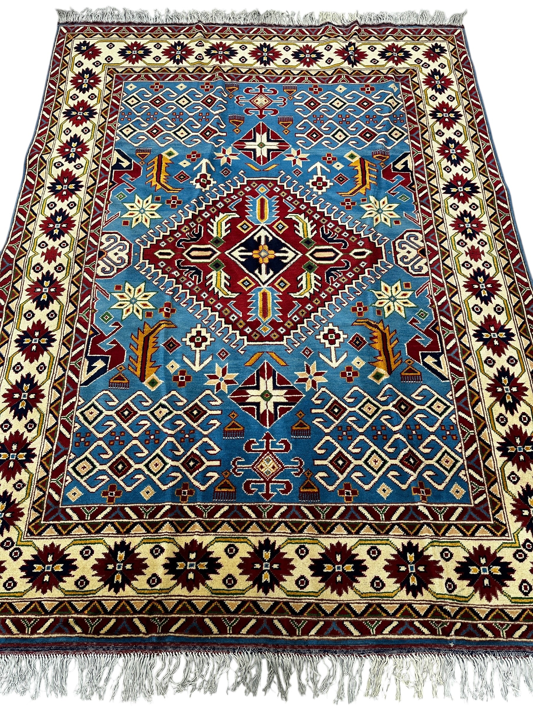 Hand-Knotted Afghani Kazak Wool Rug – 5’0″ x 6’10″