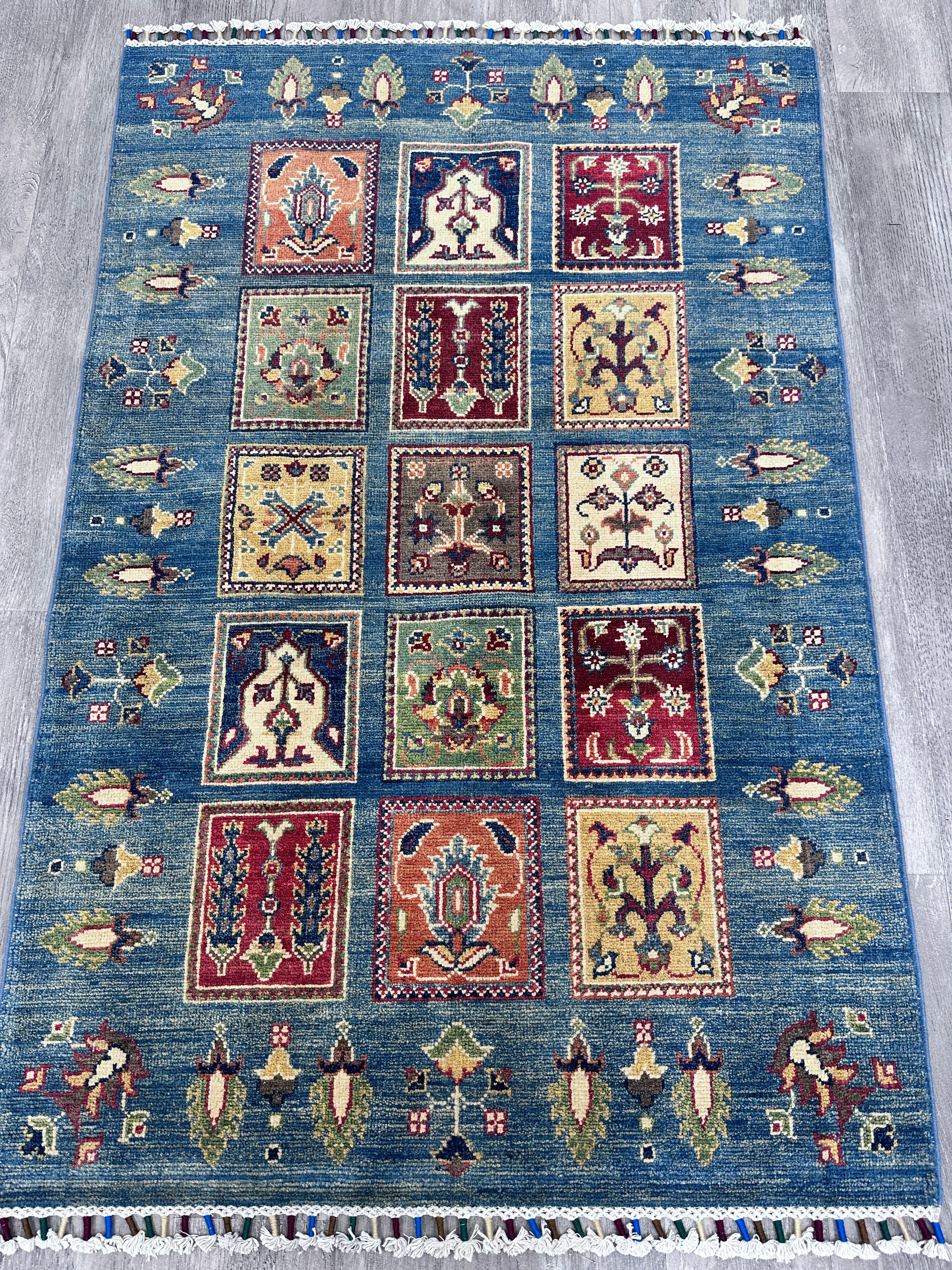 Hand-Knotted Afghani Kazak Wool Rug – 3’2″ x 4’10″