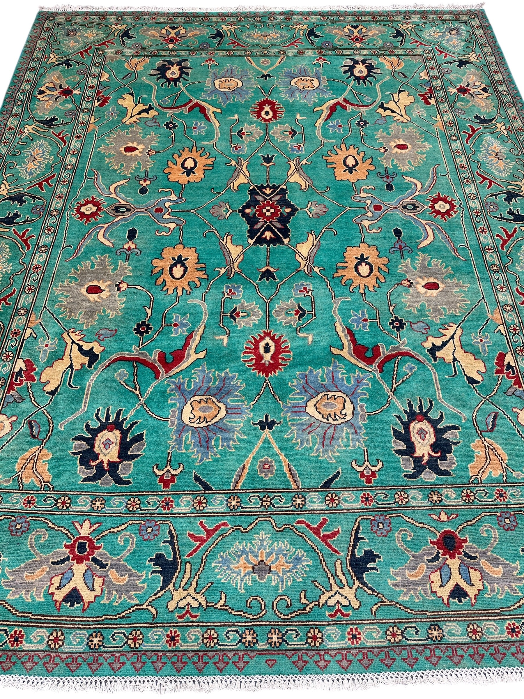 Hand-Knotted Afghani Super Kazak Wool Rug – 8’0″ x 9’11″