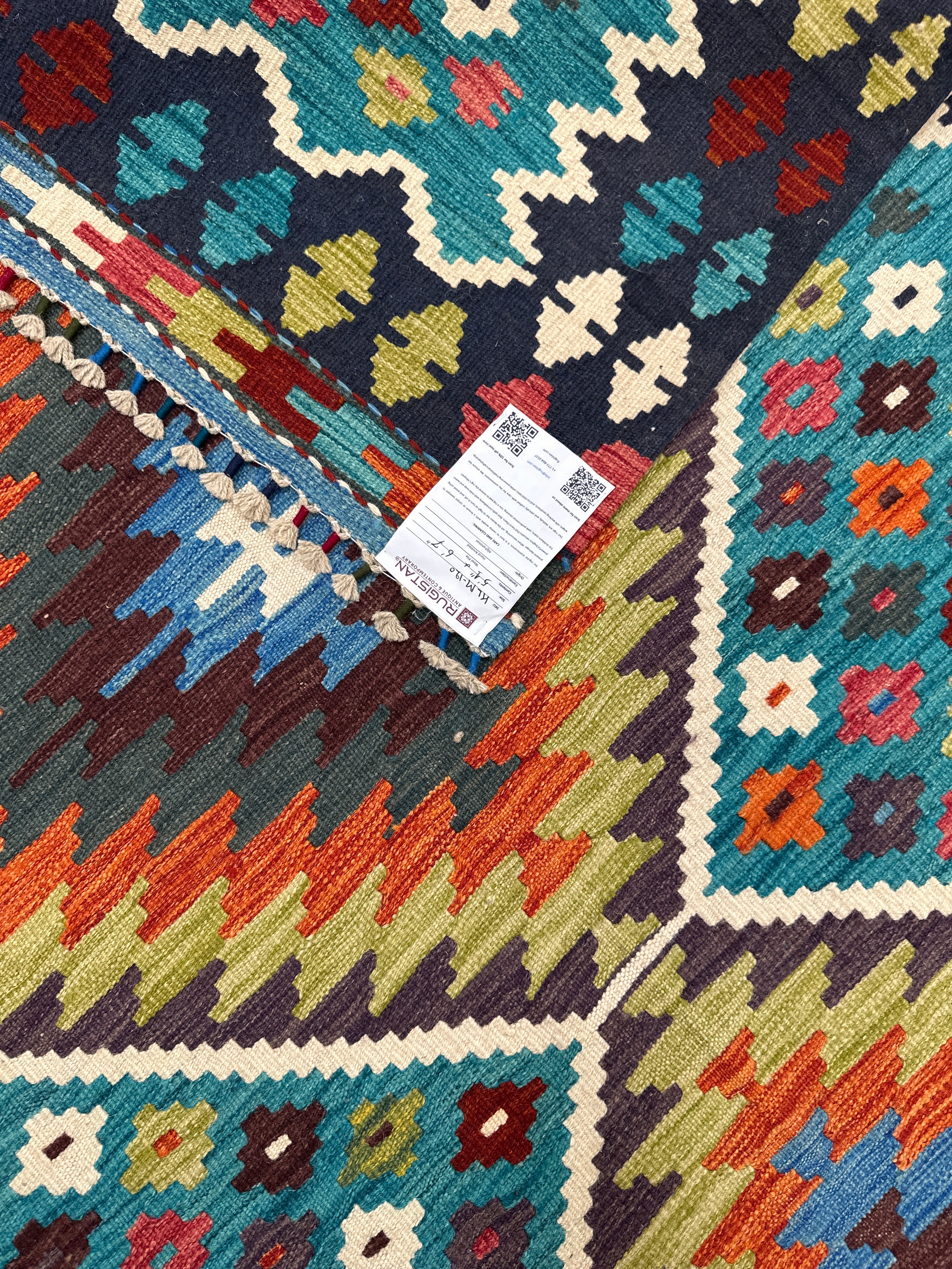 Hand-Woven Afghani Kilim Wool Rug 5'1" x 6'8"
