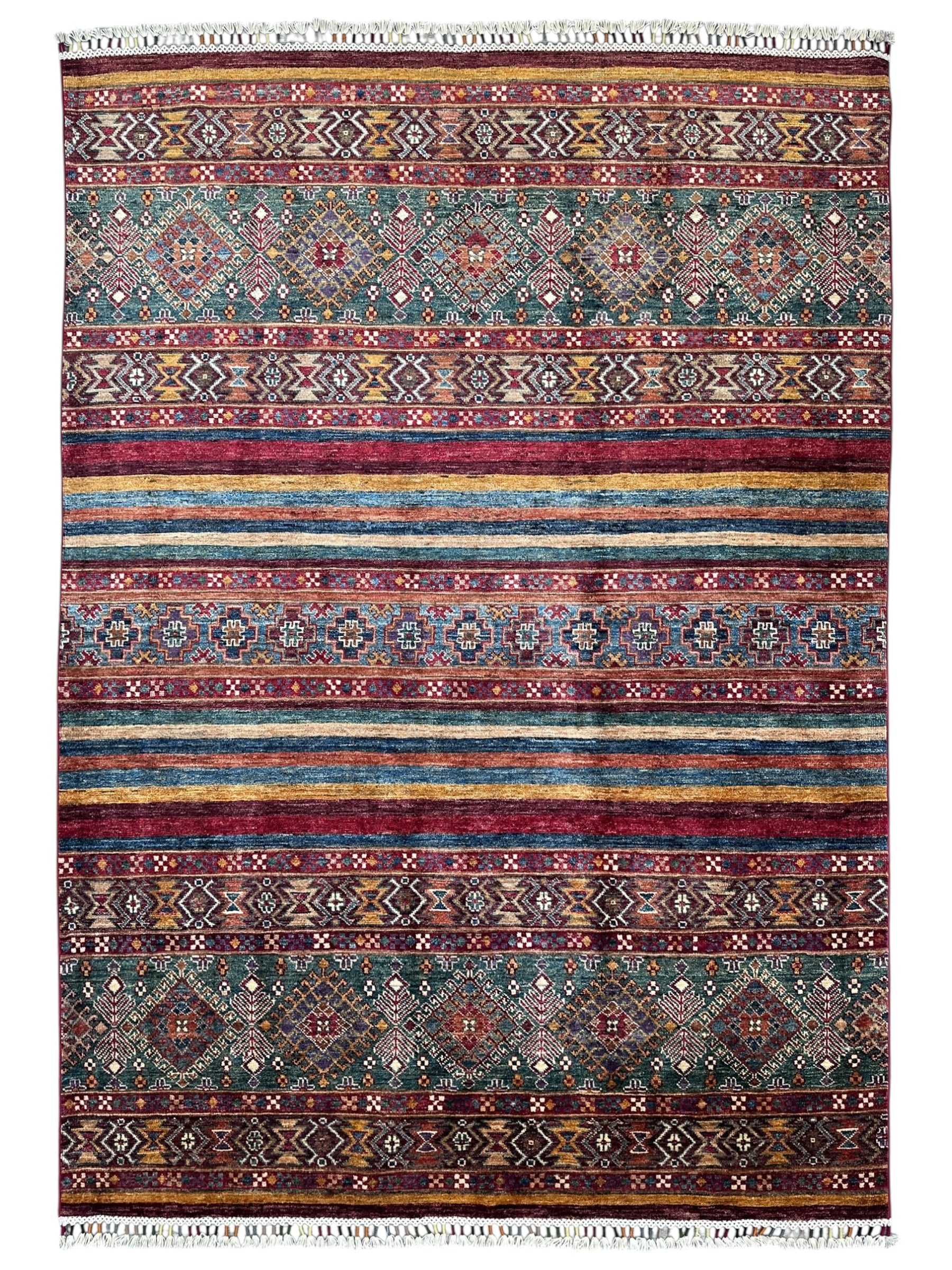 Hand-Knotted Afghani Chobi Khorjin Ghazni Wool Rug | Tribal | 5′ x 7′