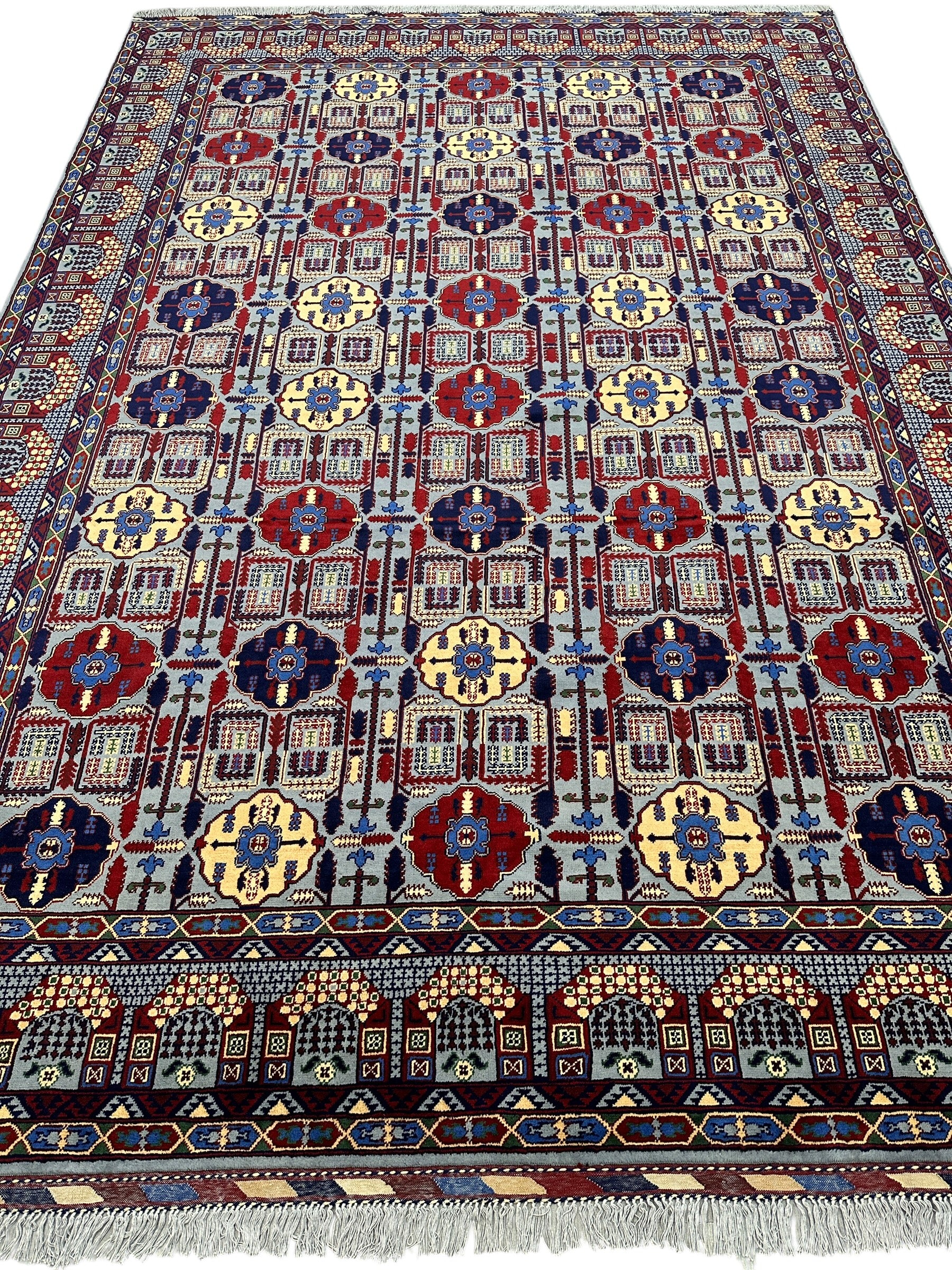Hand-Knotted Afghani Parak Wool Rug | Dome Design | 8′ x 12′