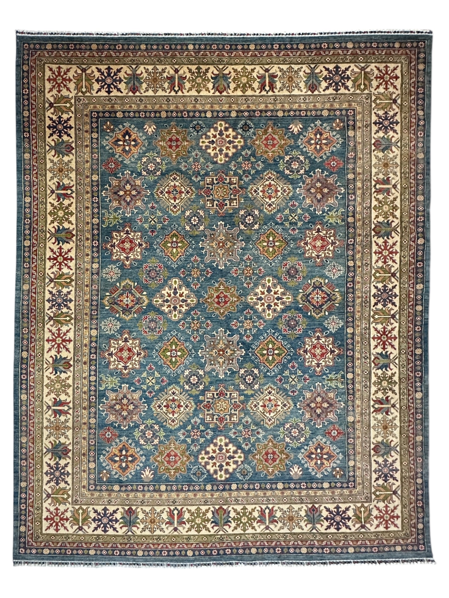 Hand-Knotted Afghani Kazak Wool Rug – 8’9″ x 11’10″