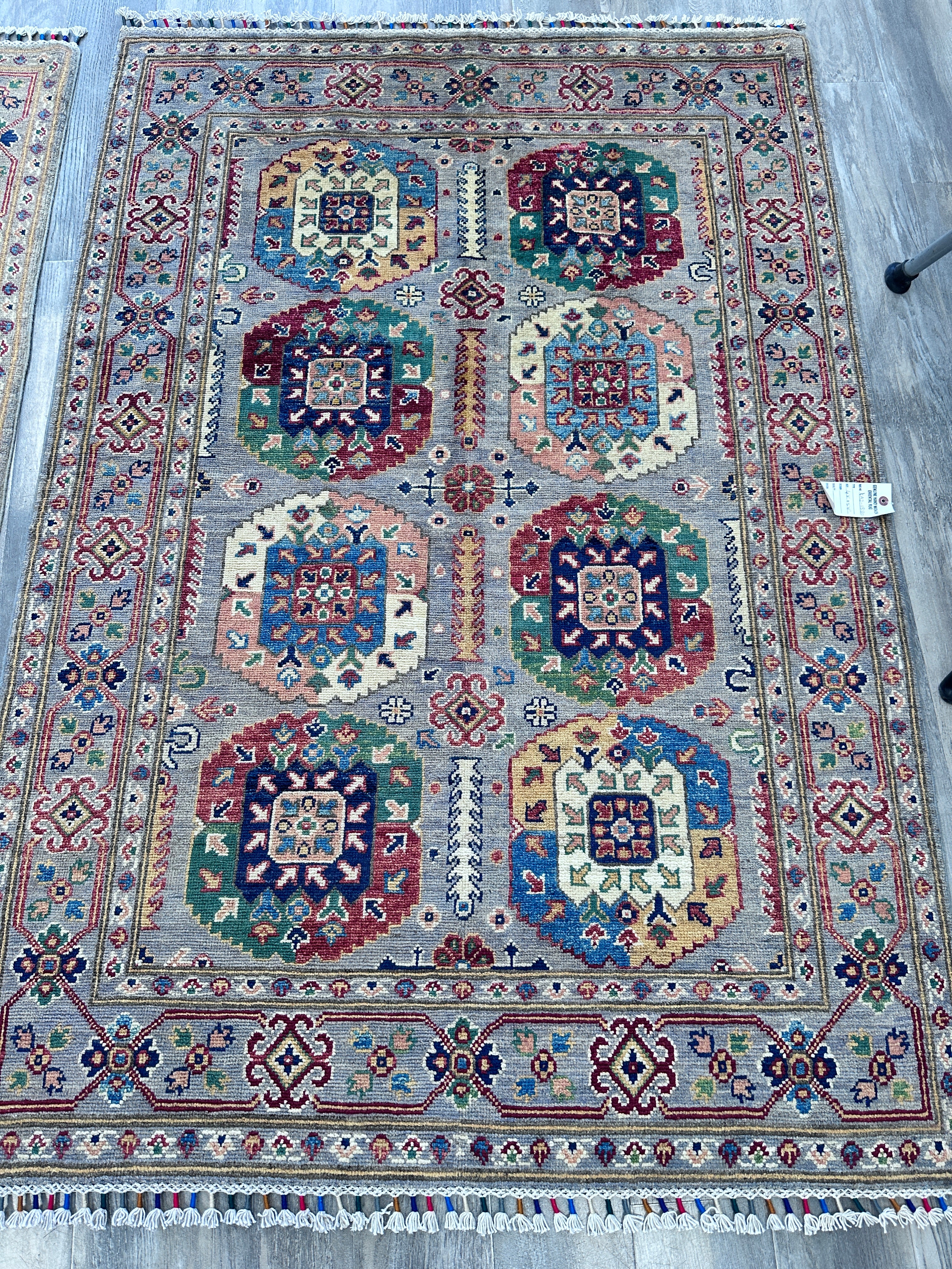Hand-Knotted Afghani Kazak Wool Rug – 4’1″ x 5’11″