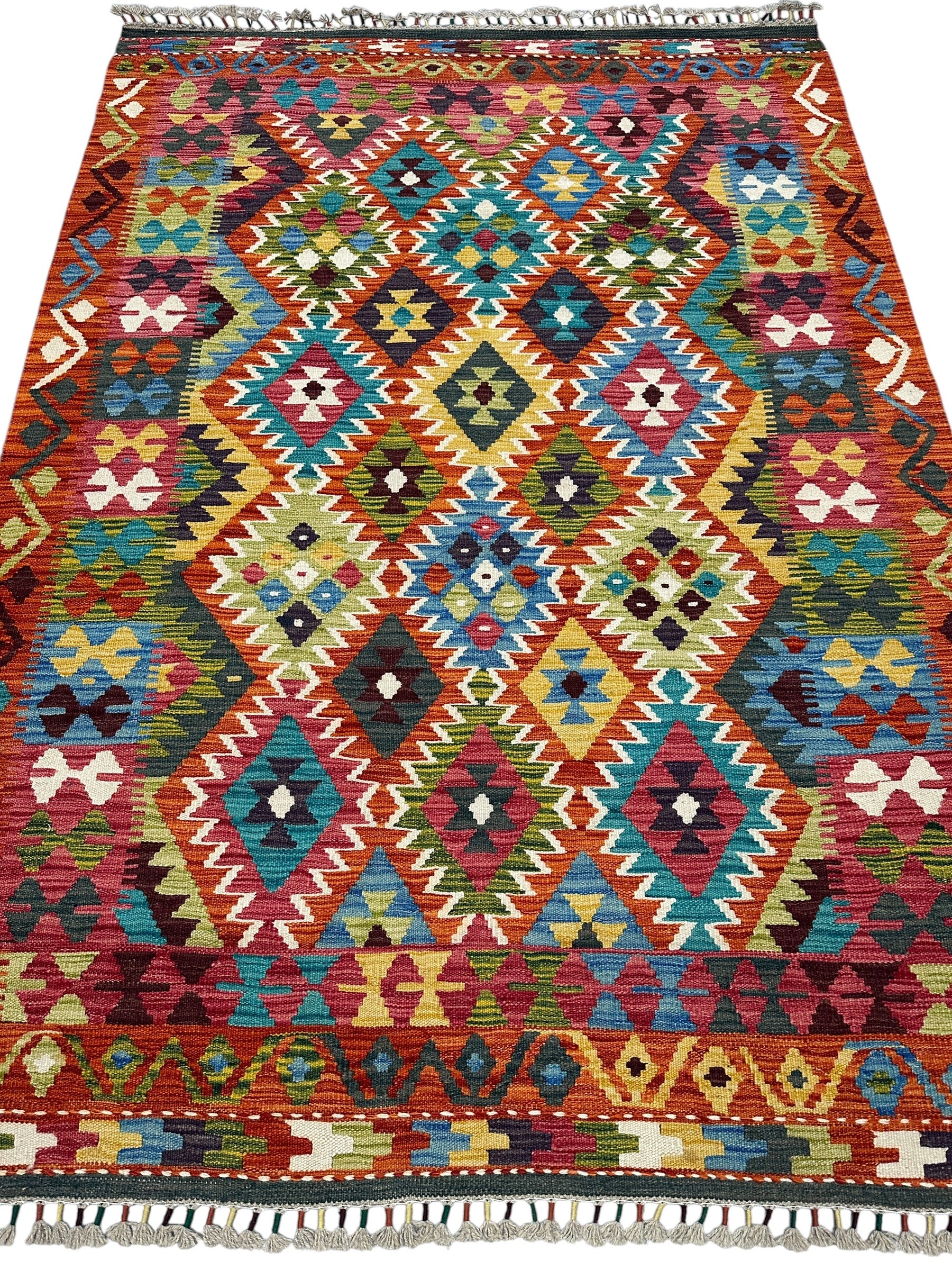 Hand-Woven Afghani Kilim Wool Rug 5' x 7'