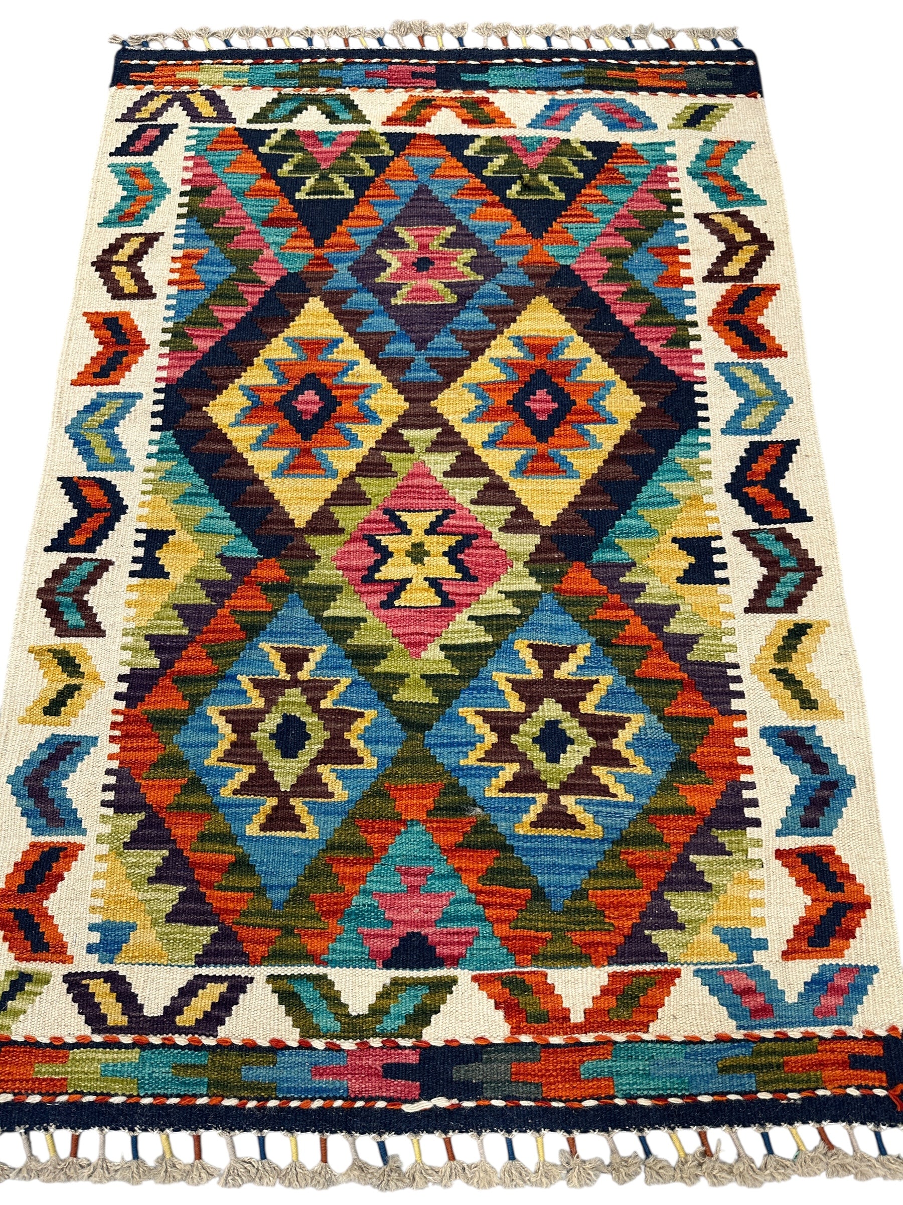 Hand-Woven Afghani Kilim Wool Rug 2'9" x 4'1"