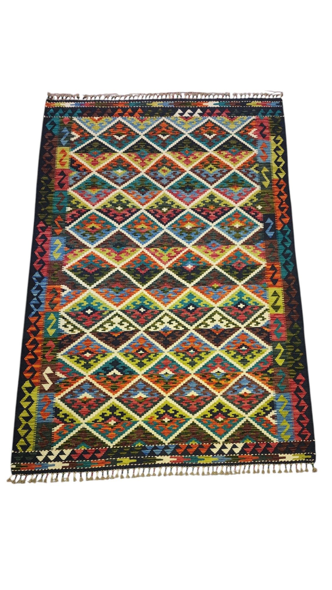 Hand-Woven Afghani Kilim Wool Rug 5'5" x 8'2"