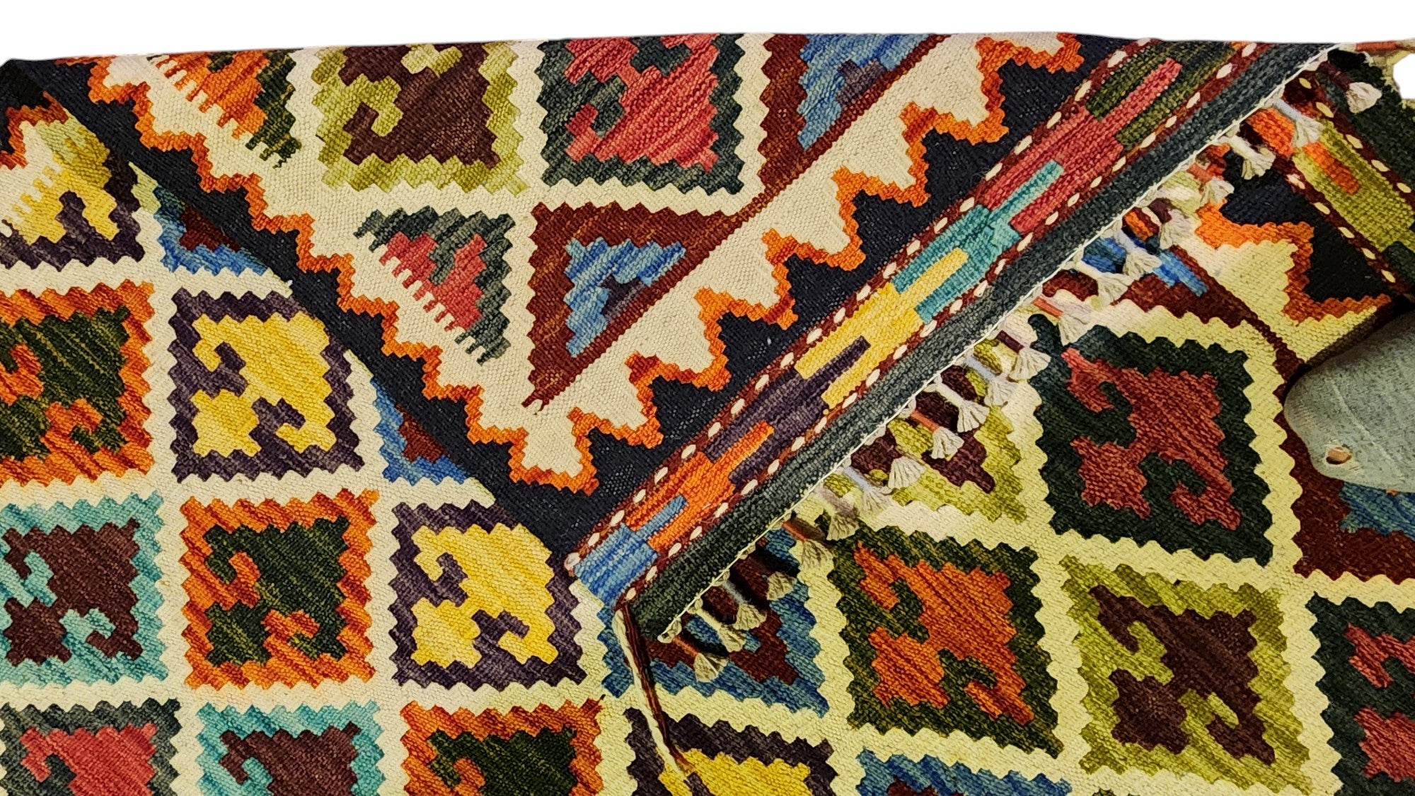 Hand-Woven Afghani Kilim Wool Rug 6' x 8'4"