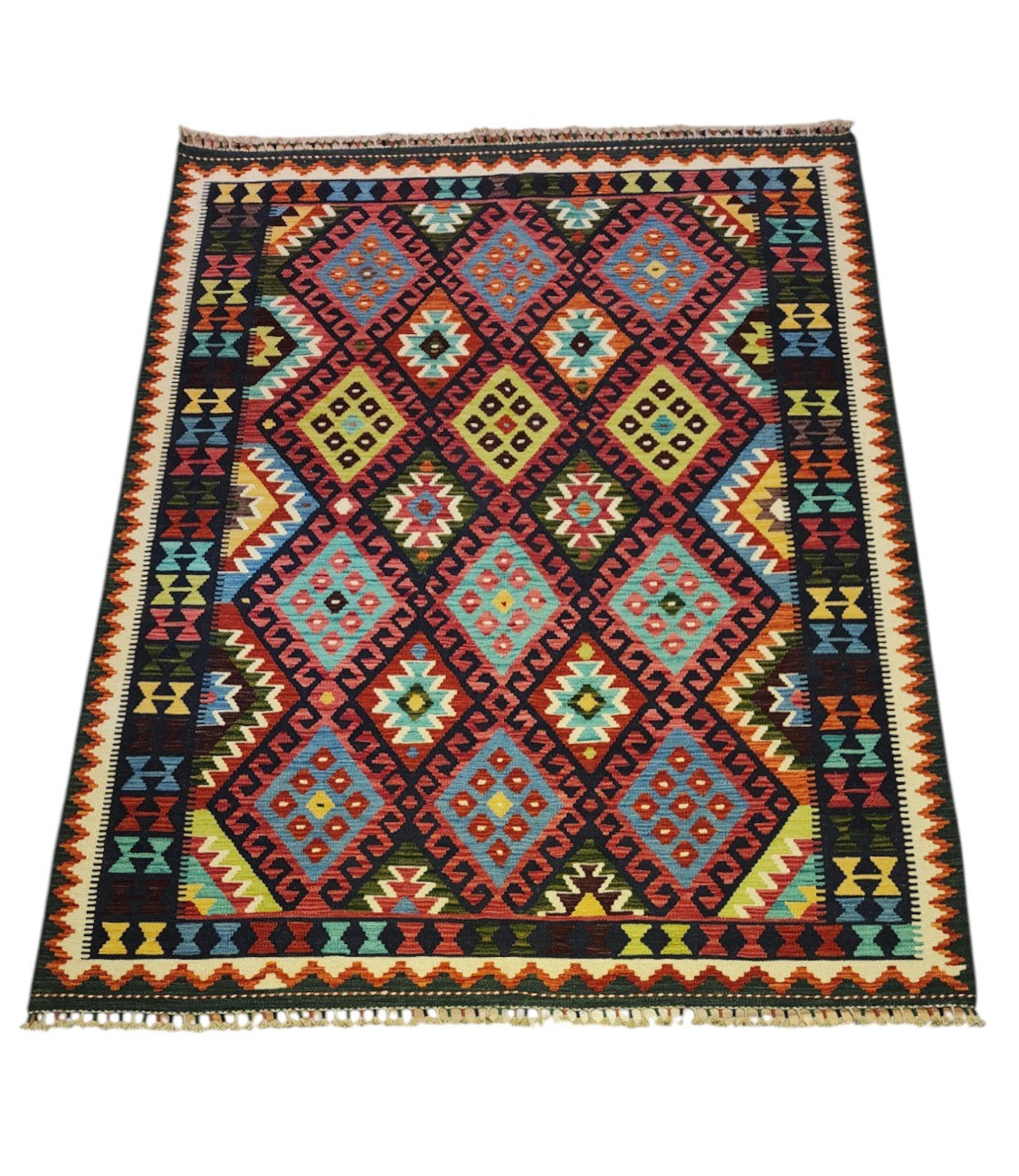 Hand-Woven Afghani Kilim Wool Rug 6'1" x 8'2"