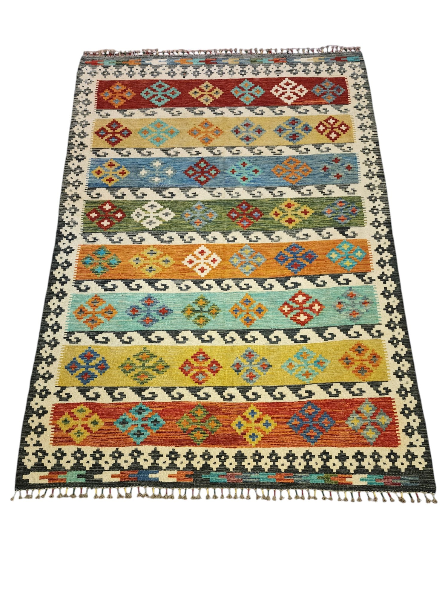 Hand-Woven Afghani Kilim Wool Rug 5'6" x 7'10"