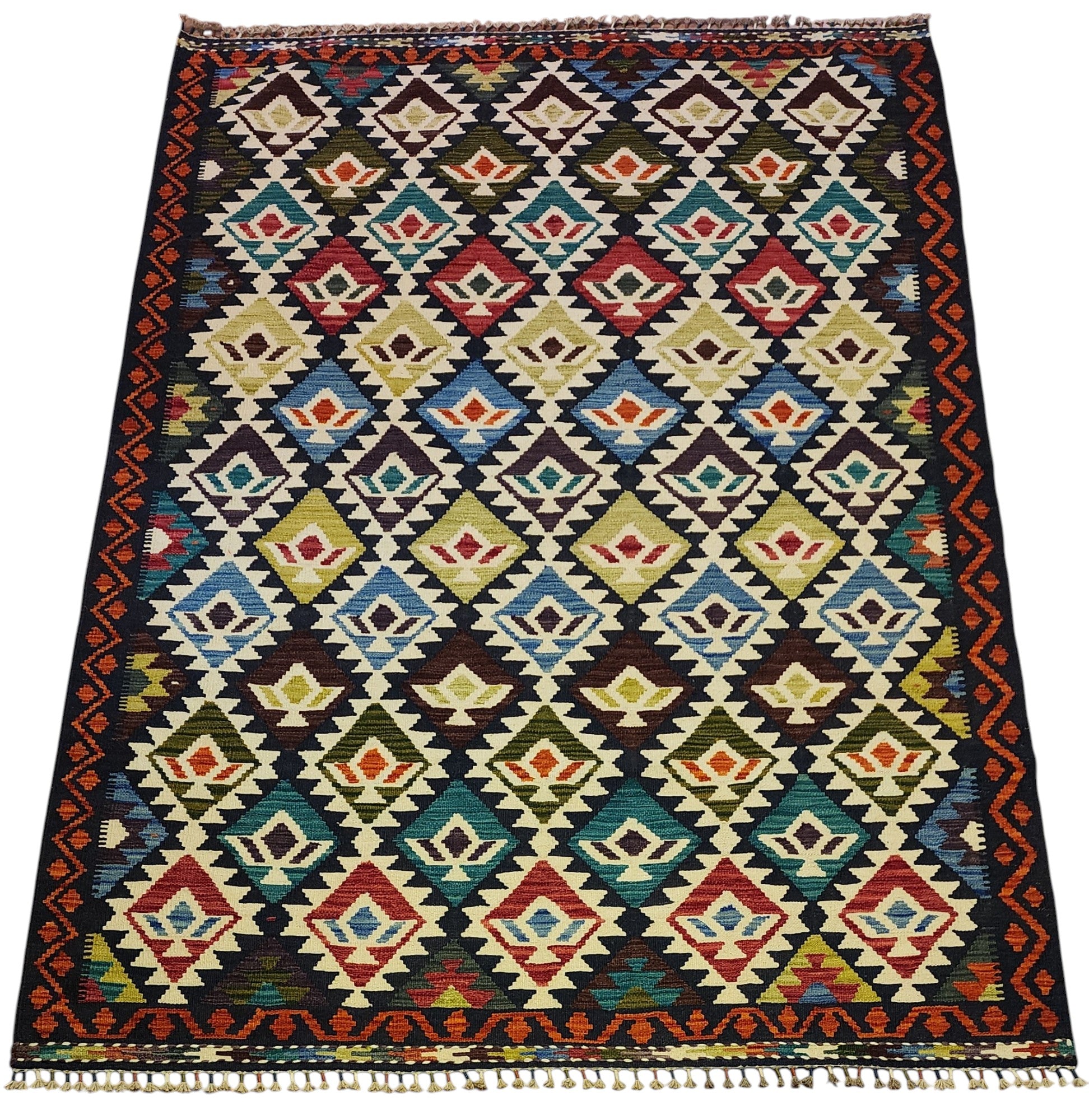 Hand-Woven Afghani Kilim Wool Rug 5'9" x 8'2"