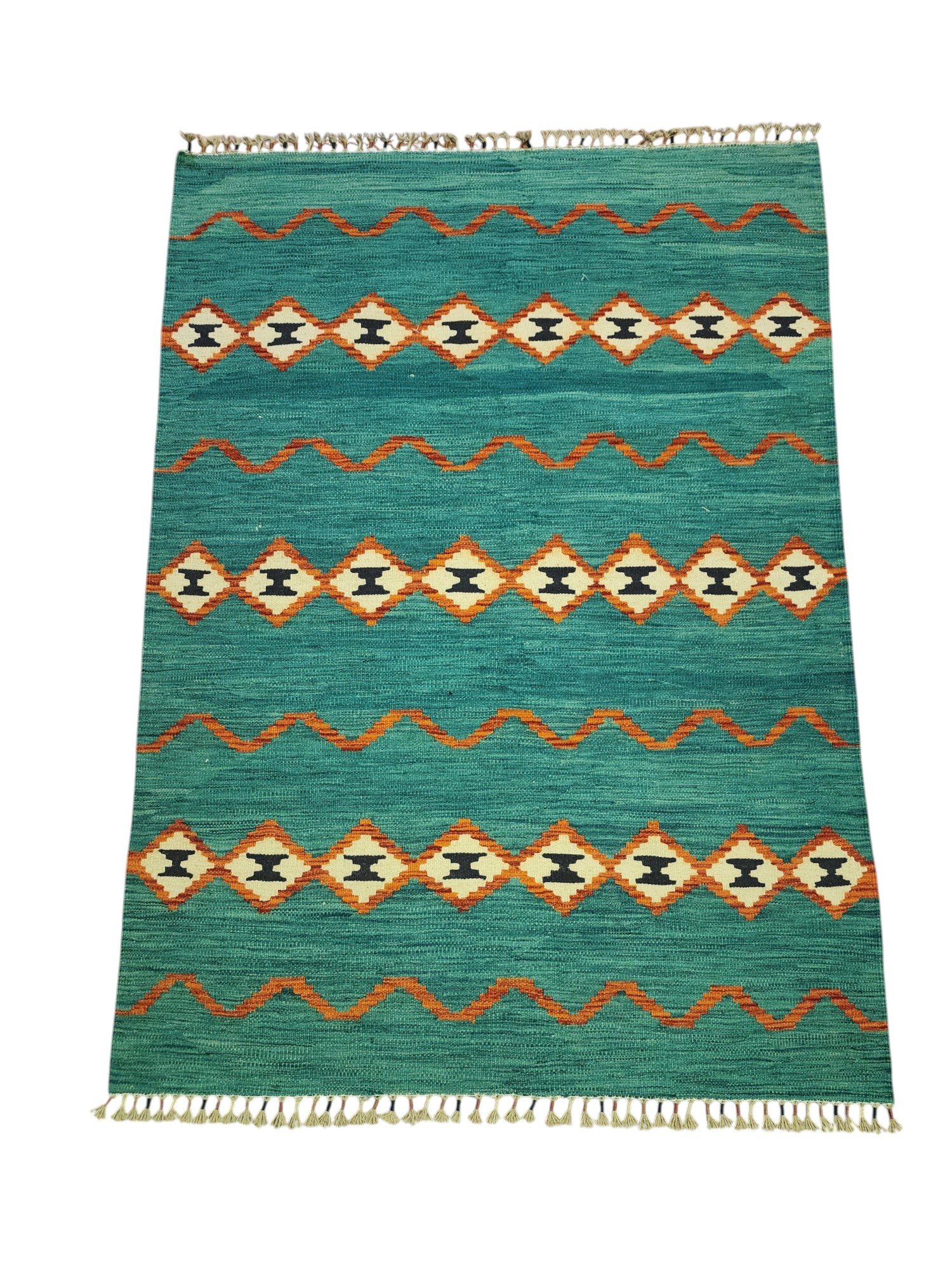 Hand-Woven Afghani Kilim Wool Rug 4'2" x 5'10"