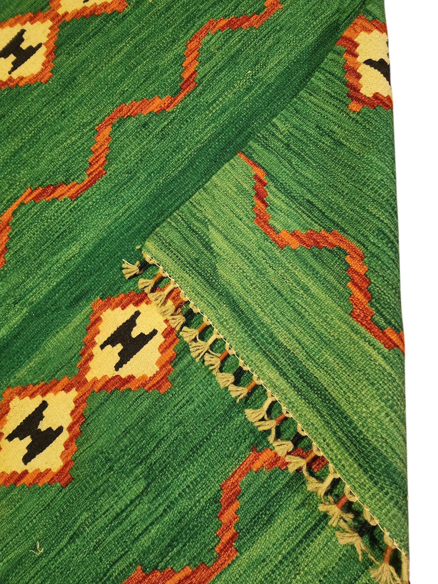 Hand-Woven Afghani Kilim Wool Rug 4'2" x 5'10"