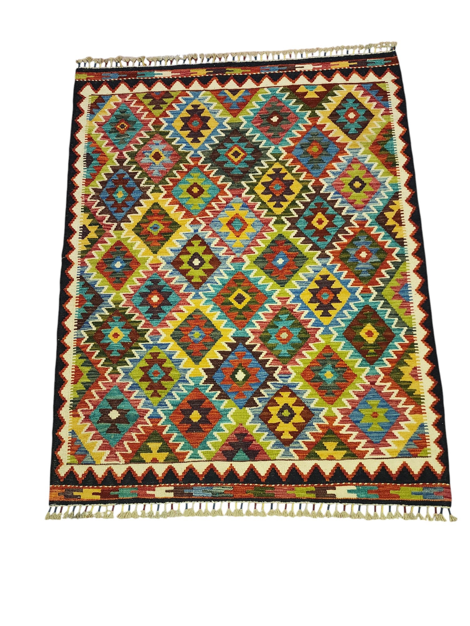 Hand-Woven Afghani Kilim Wool Rug 4'4" x 5'5"