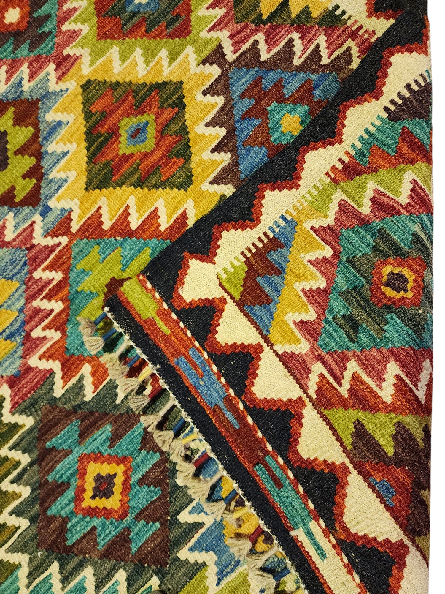 Hand-Woven Afghani Kilim Wool Rug 4'4" x 5'5"