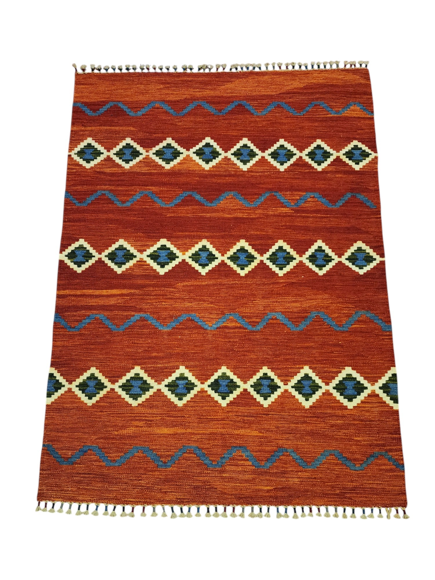 Hand-Woven Afghani Kilim Wool Rug 4'2" x 5'9"