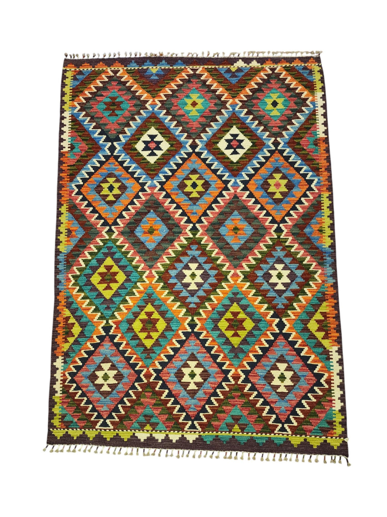 Hand-Woven Afghani Kilim Wool Rug 4'3" x 6'1"