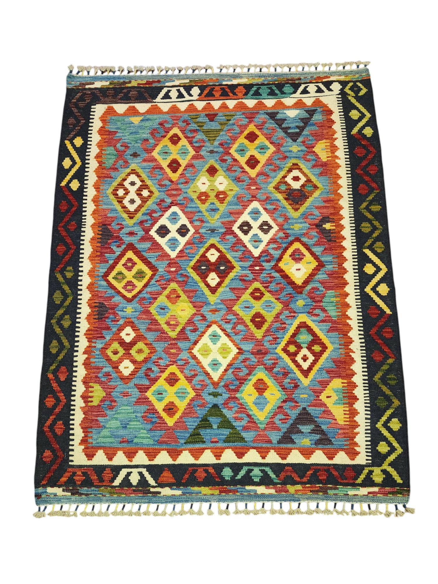 Hand-Woven Afghani Kilim Wool Rug 4'2" x 5'7"
