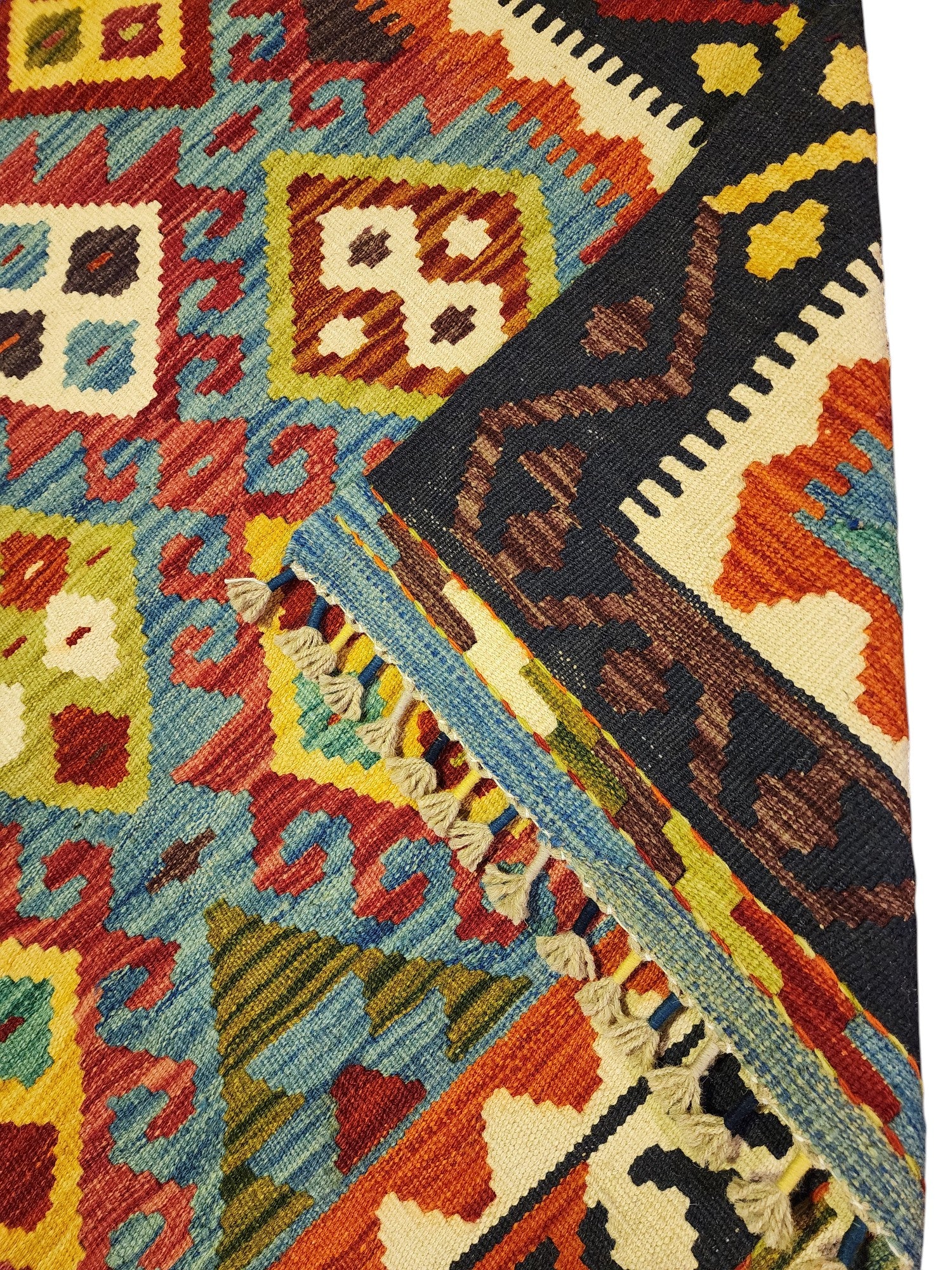 Hand-Woven Afghani Kilim Wool Rug 4'2" x 5'7"