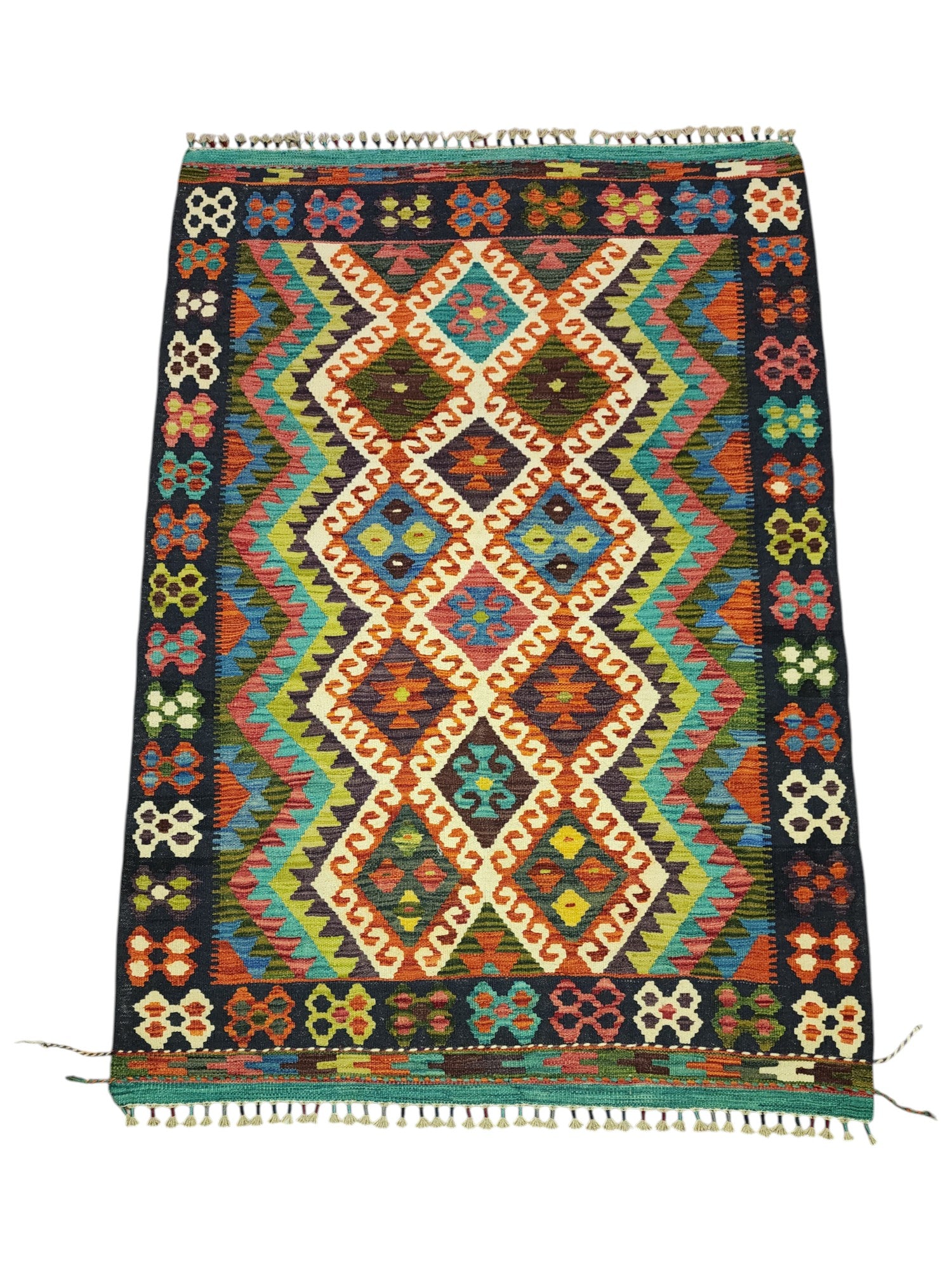 Hand-Woven Afghani Kilim Wool Rug 4'4" x 6'2"