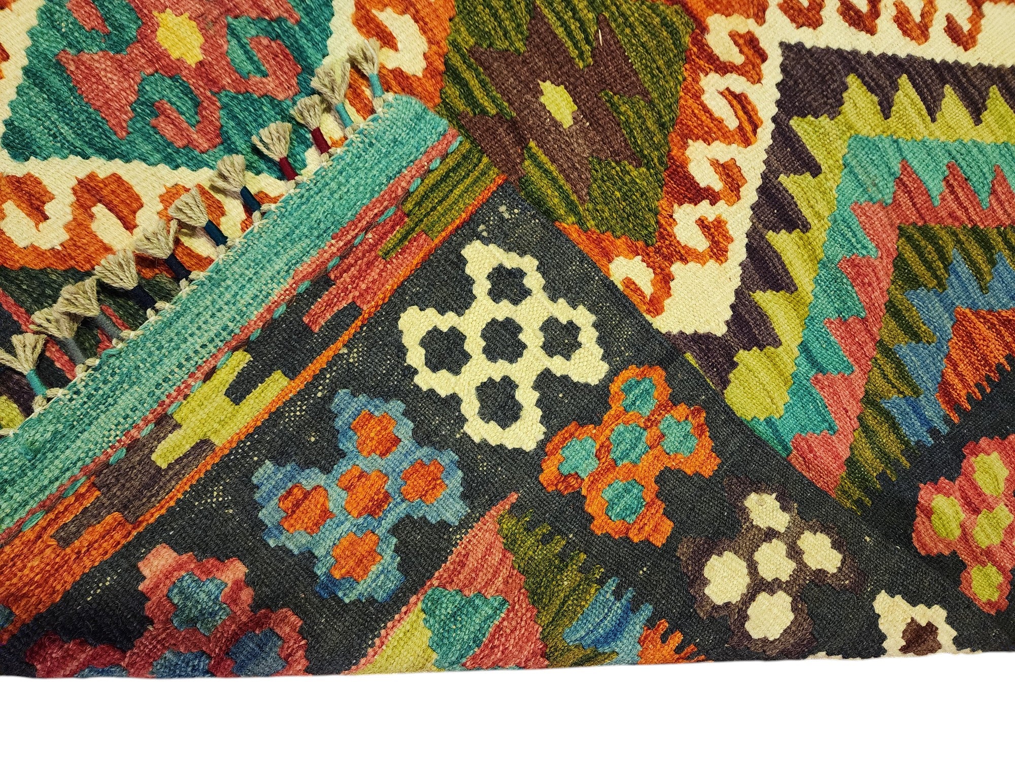 Hand-Woven Afghani Kilim Wool Rug 4'4" x 6'2"
