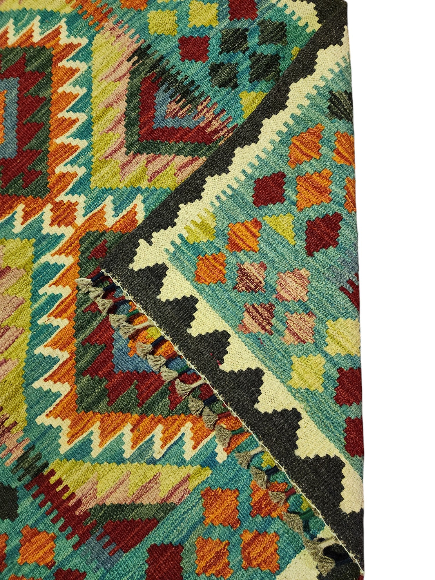 Hand-Woven Afghani Kilim Wool Rug 3'2" x 6'7"