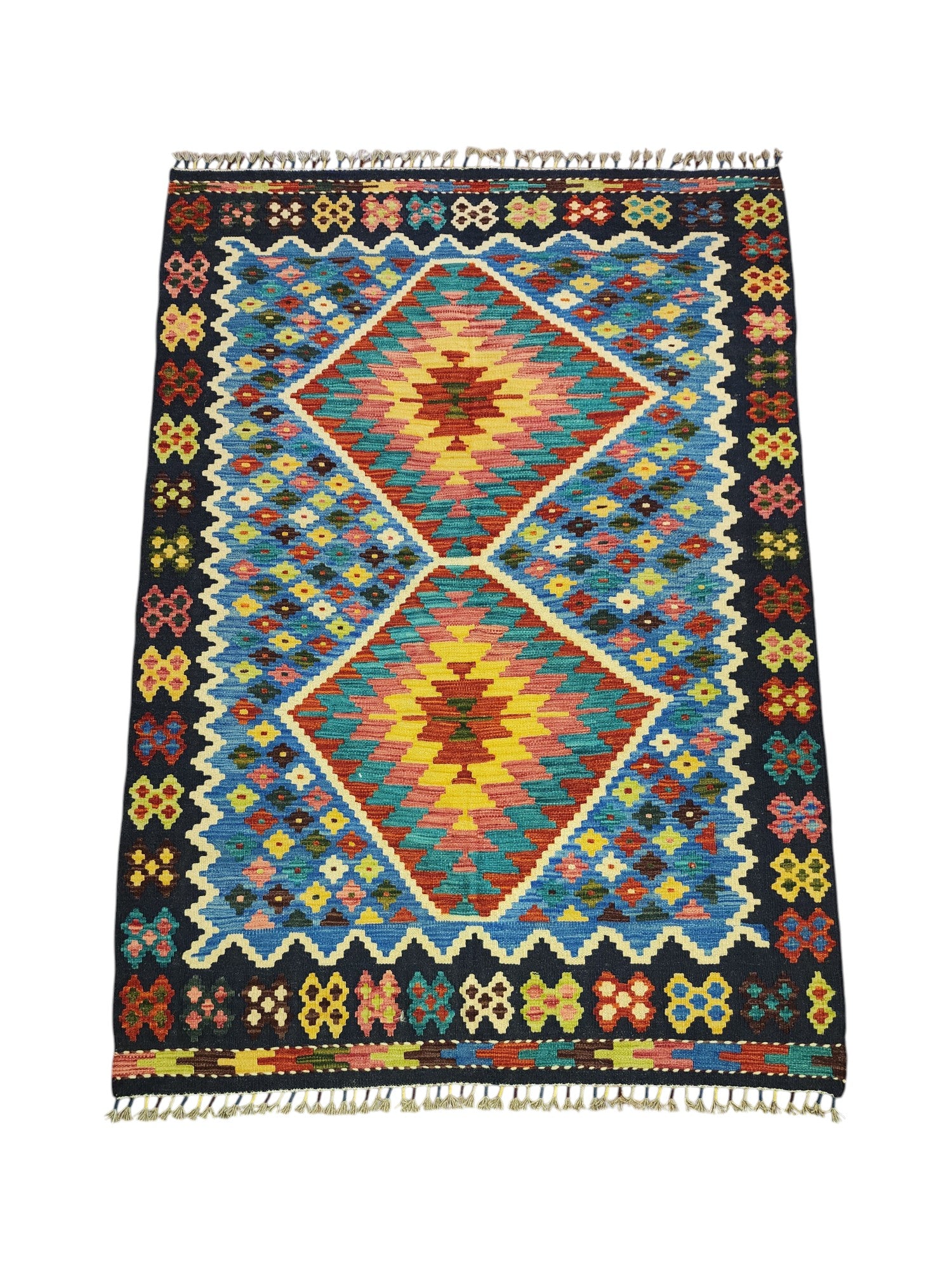 Hand-Woven Afghani Kilim Wool Rug 4'3" x 5'11"
