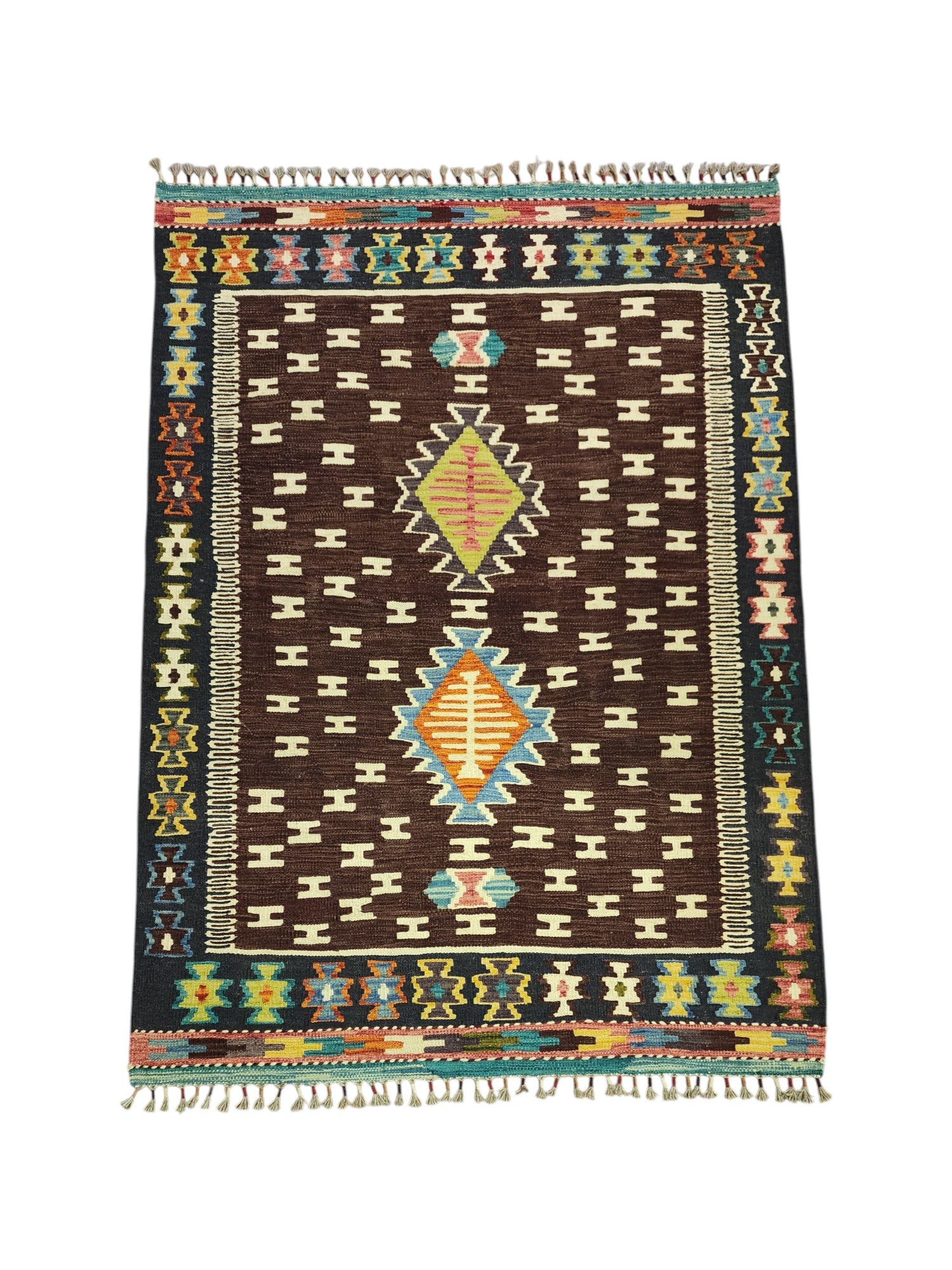 Hand-Woven Afghani Kilim Wool Rug 4'1" x 5'8"