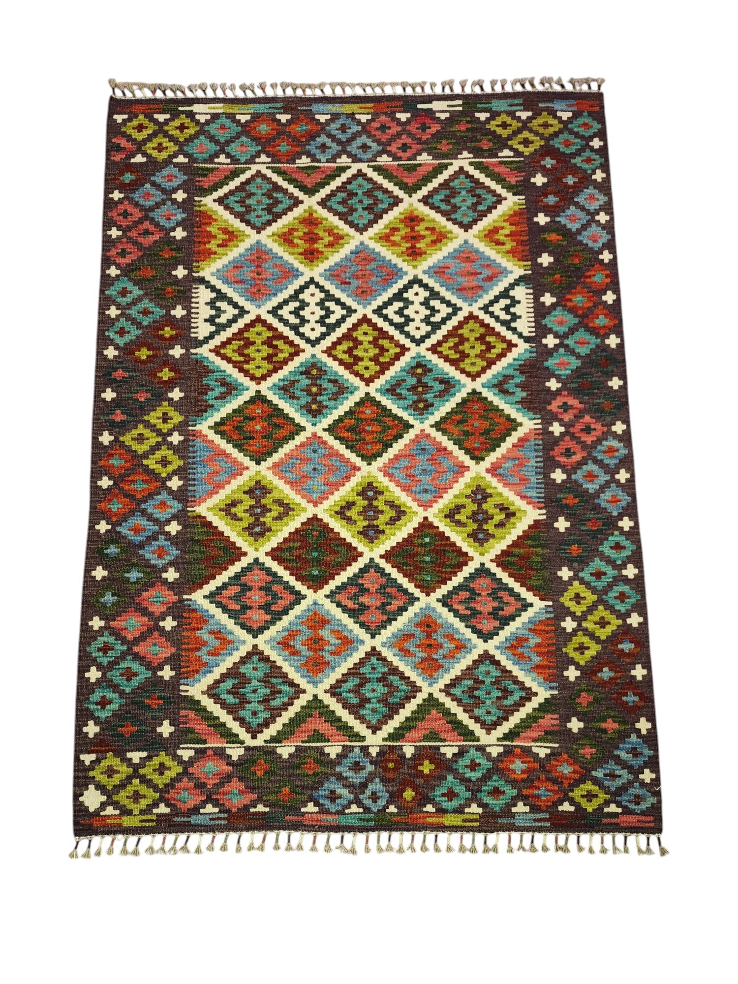 Hand-Woven Afghani Kilim Wool Rug 4'1" x 5'9"