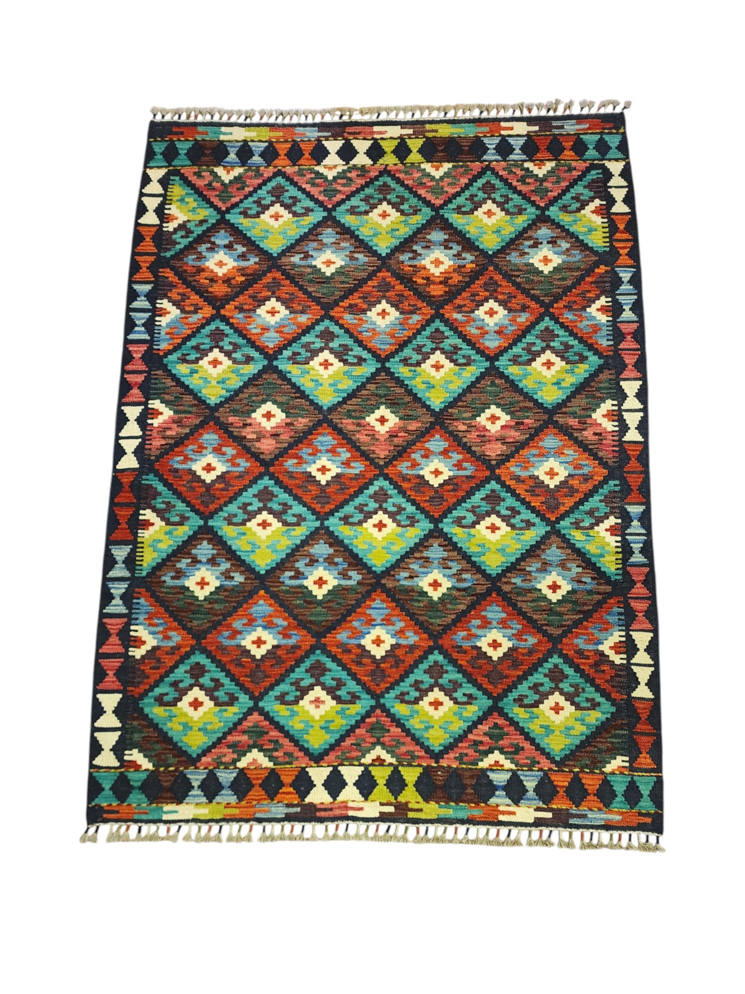 Hand-Woven Afghani Kilim Wool Rug 4'4" x 5'11"