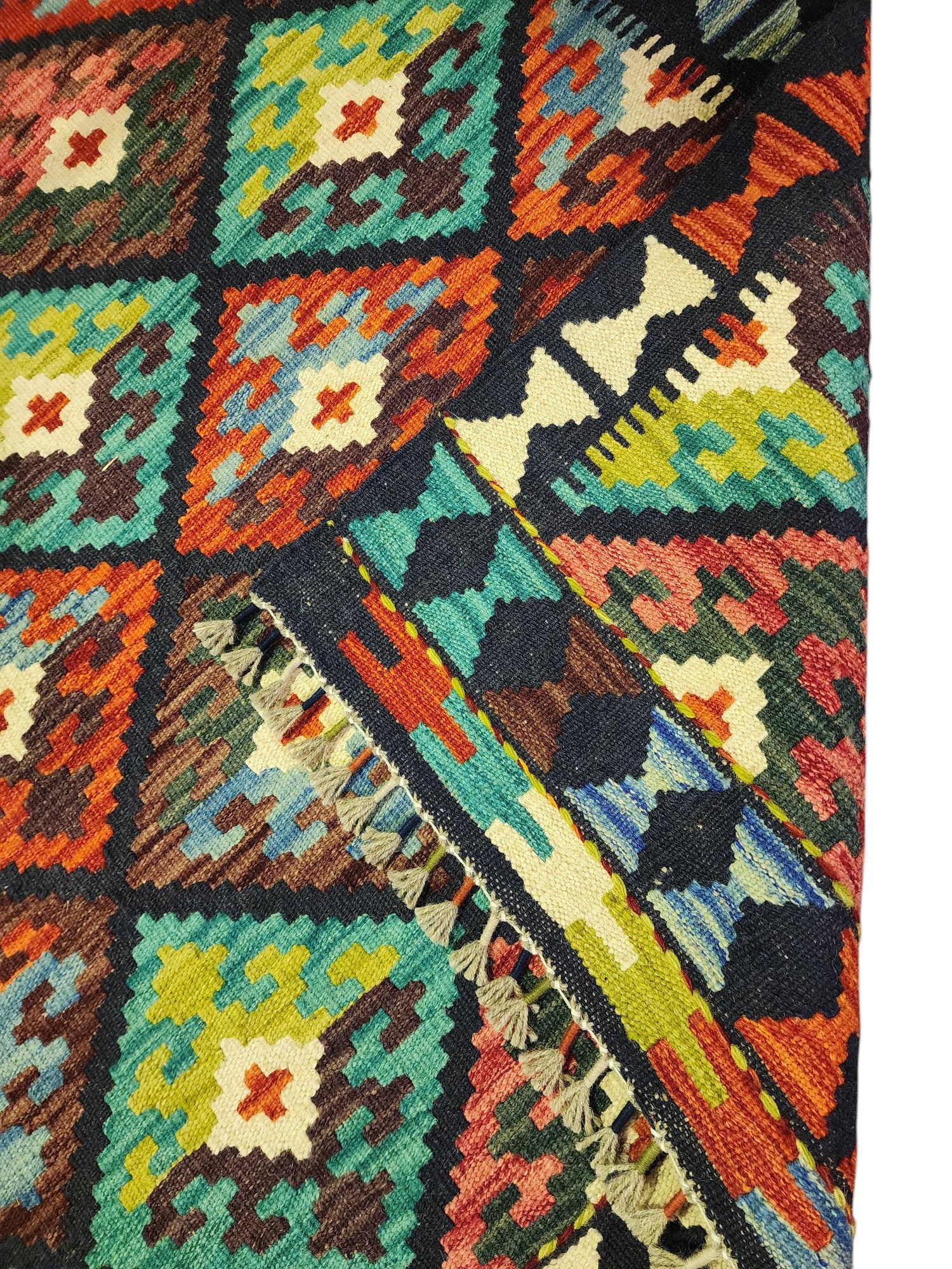 Hand-Woven Afghani Kilim Wool Rug 4'4" x 5'11"