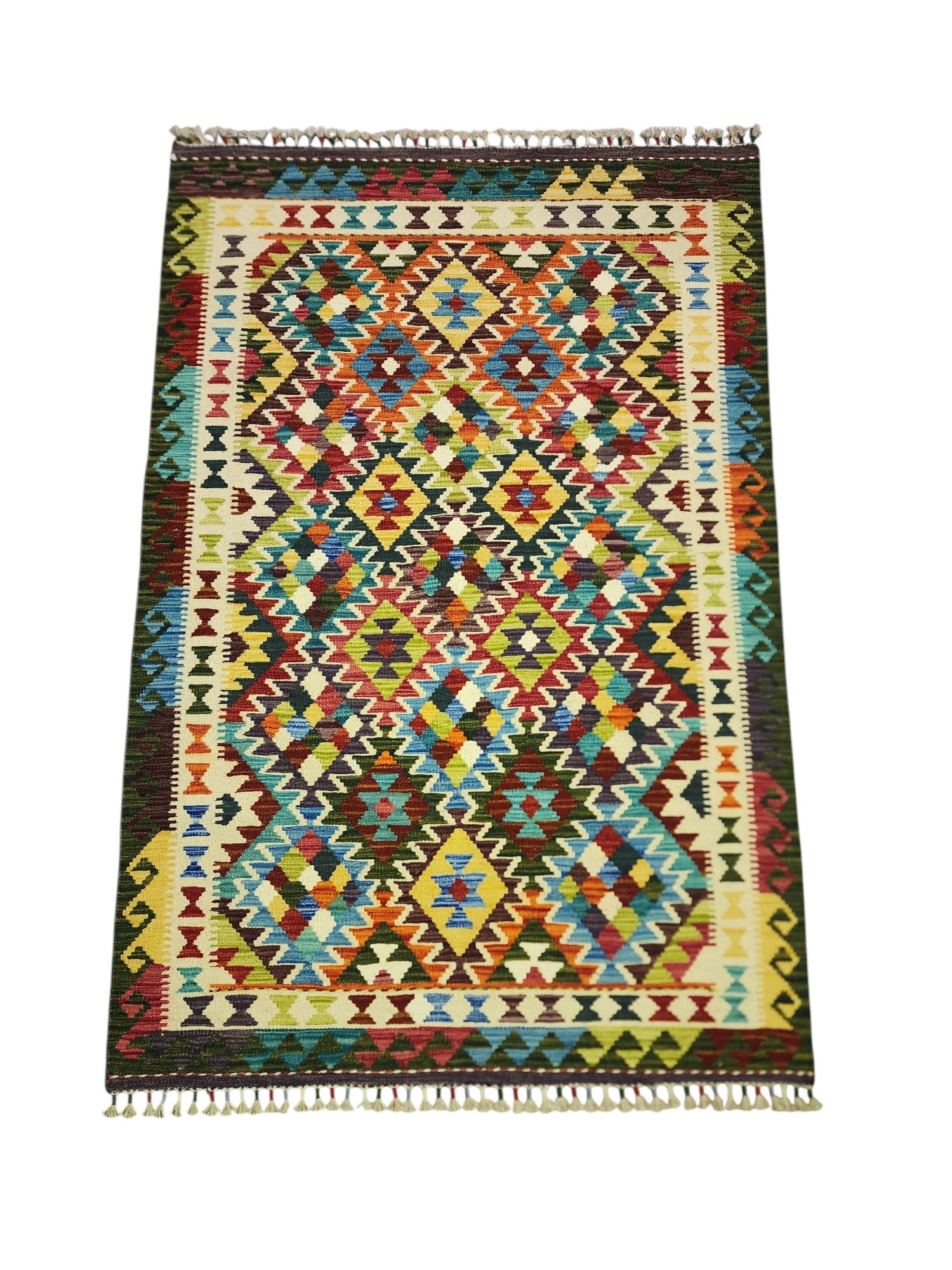 Hand-Woven Afghani Kilim Wool Rug 4'1" x 6'2"