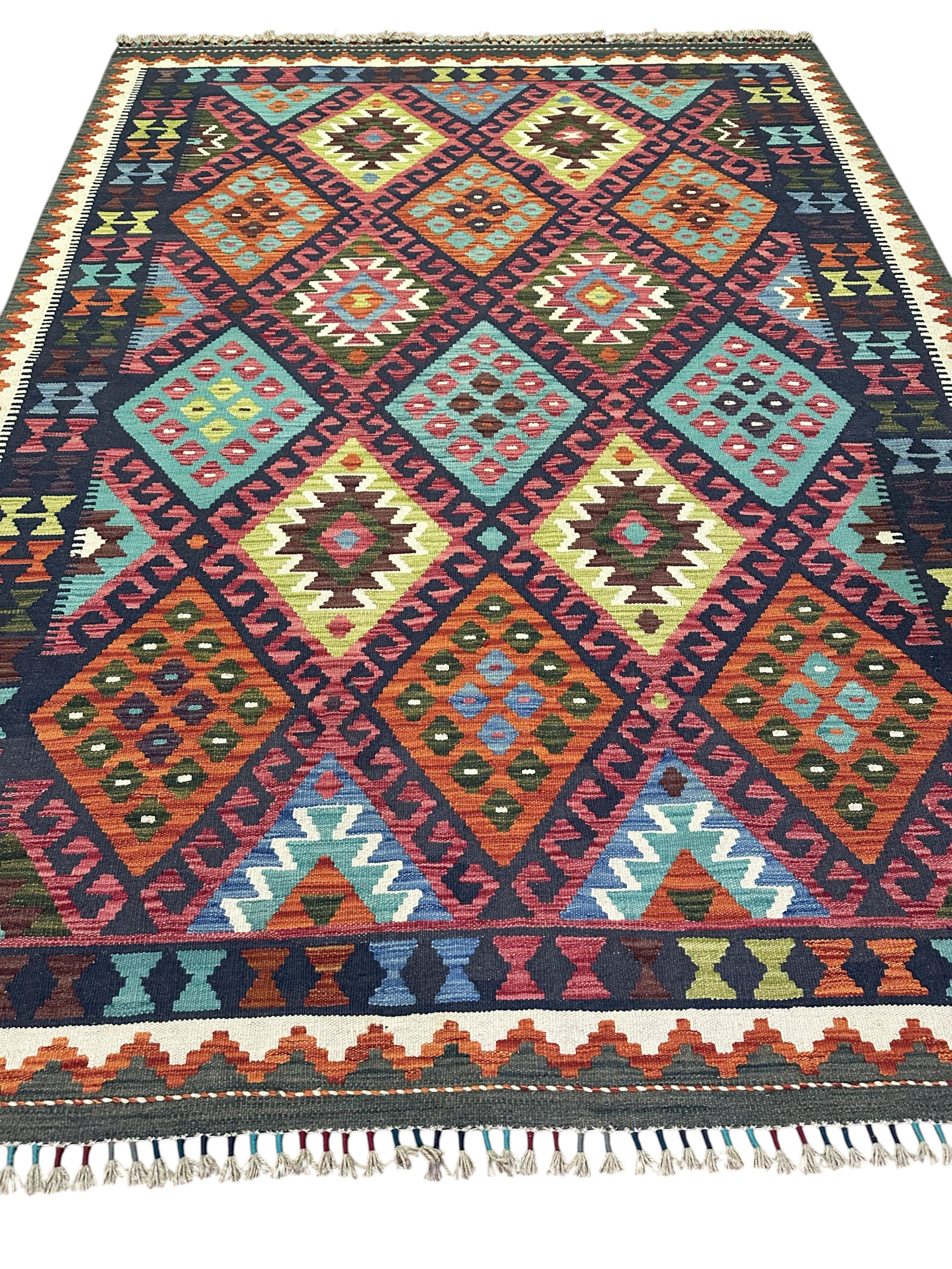 Hand-Woven Afghani Kilim Wool Rug 5'7" x 8'5"