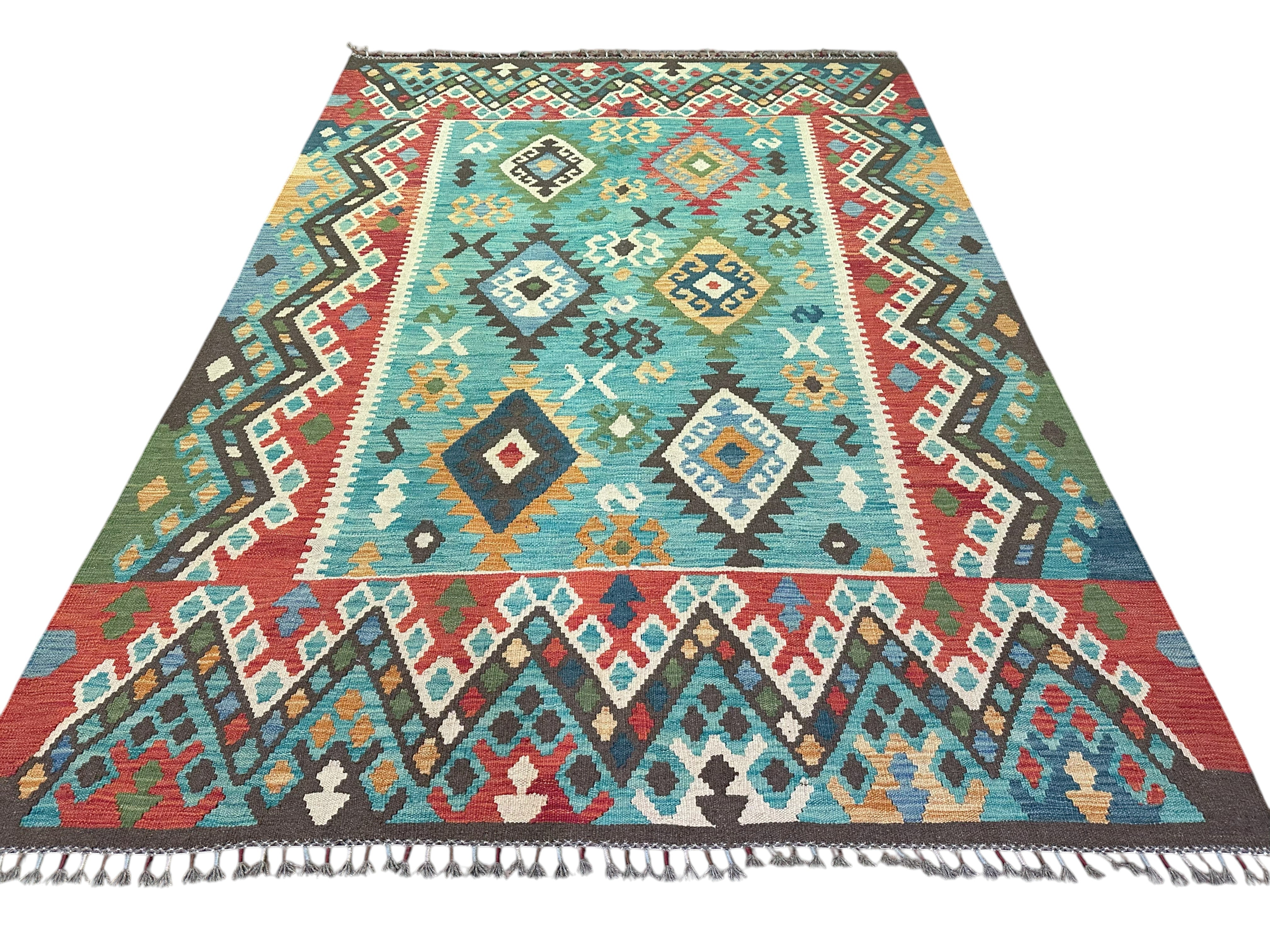 Hand-Woven Afghani Kilim Wool Rug 6' x 8'2"