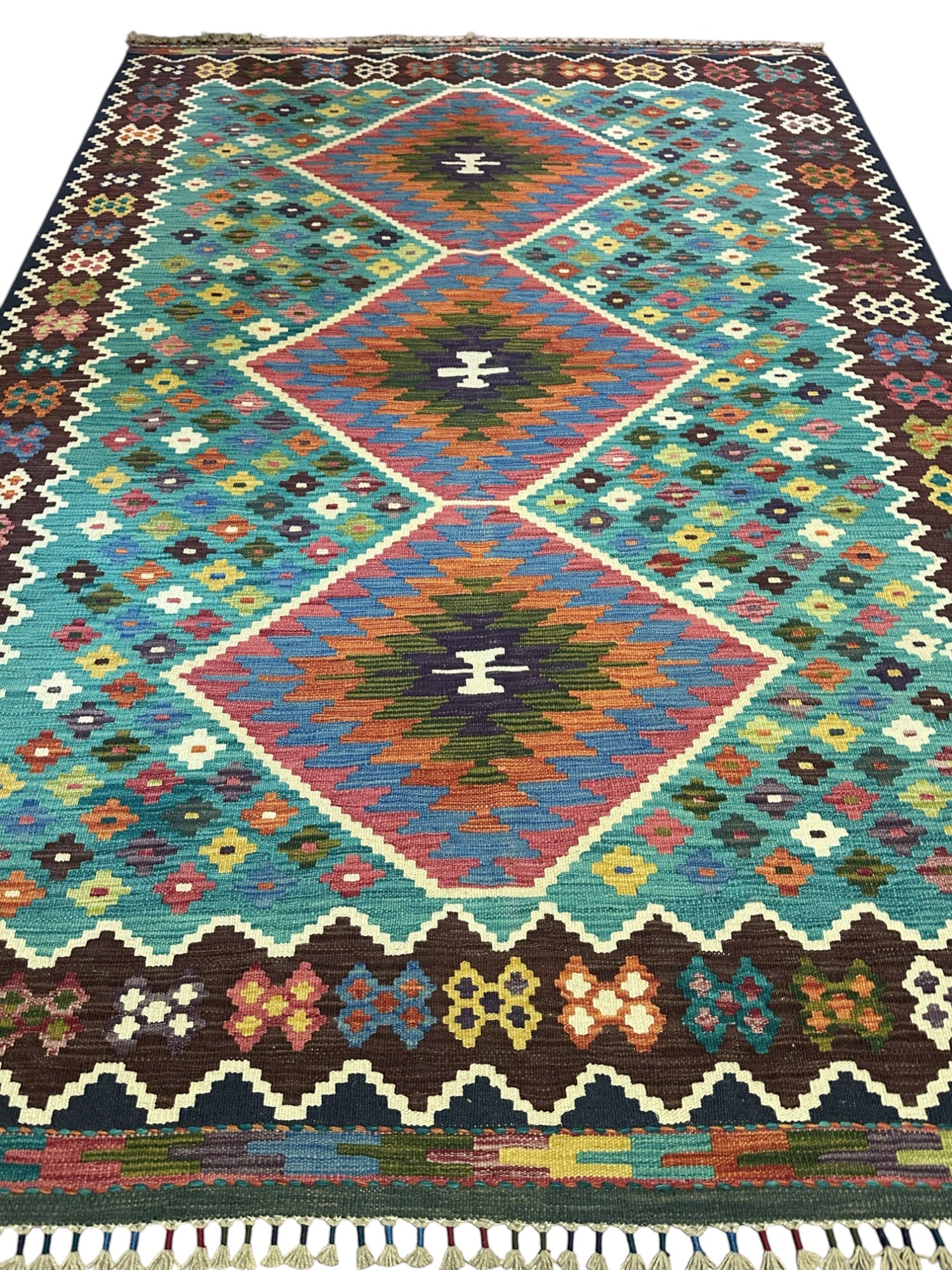 Hand-Woven Afghani Kilim Wool Rug 5'8" x 8'3"