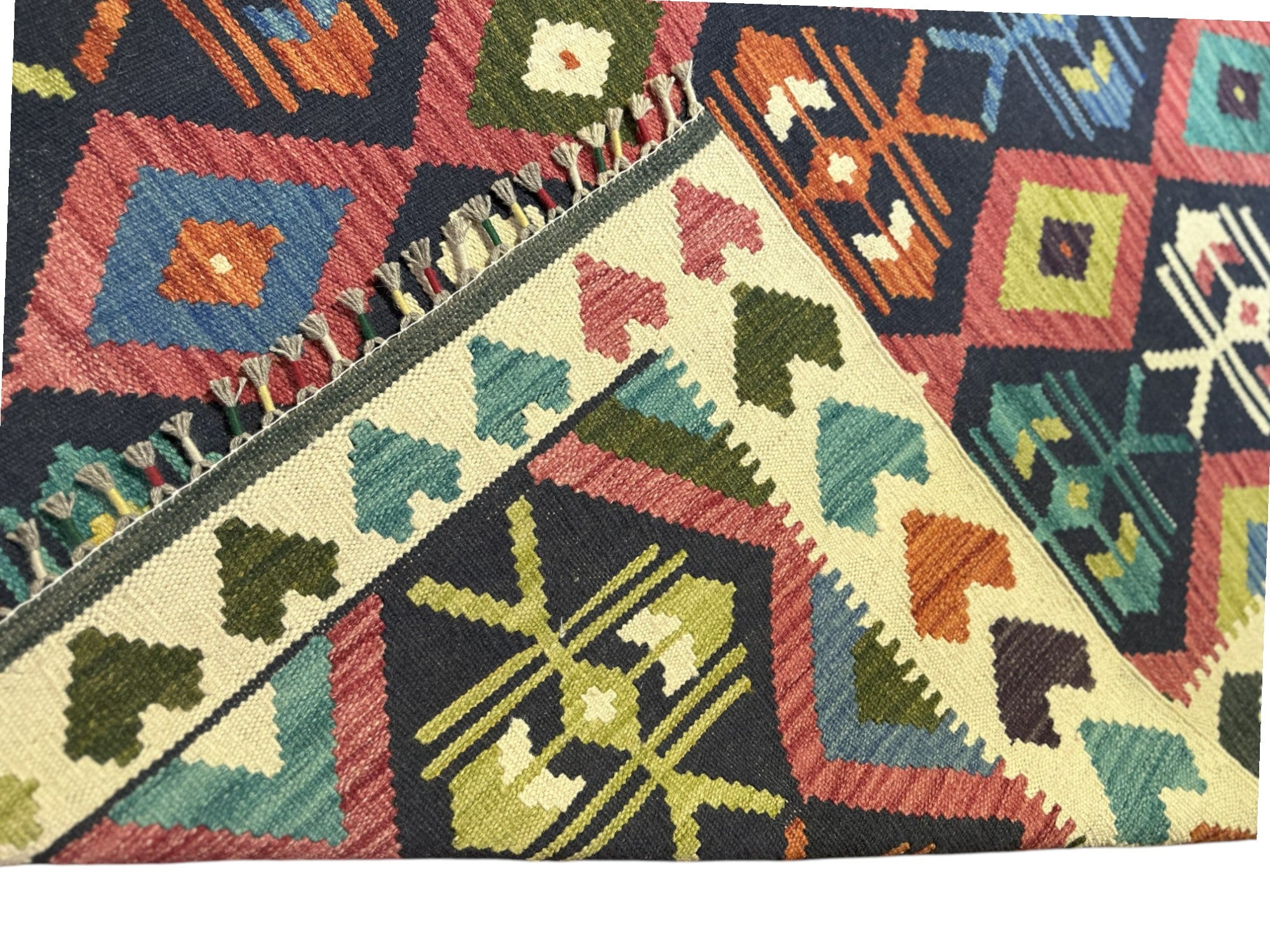 Hand-Woven Afghani Kilim Wool Rug 5'10" x 8'4"