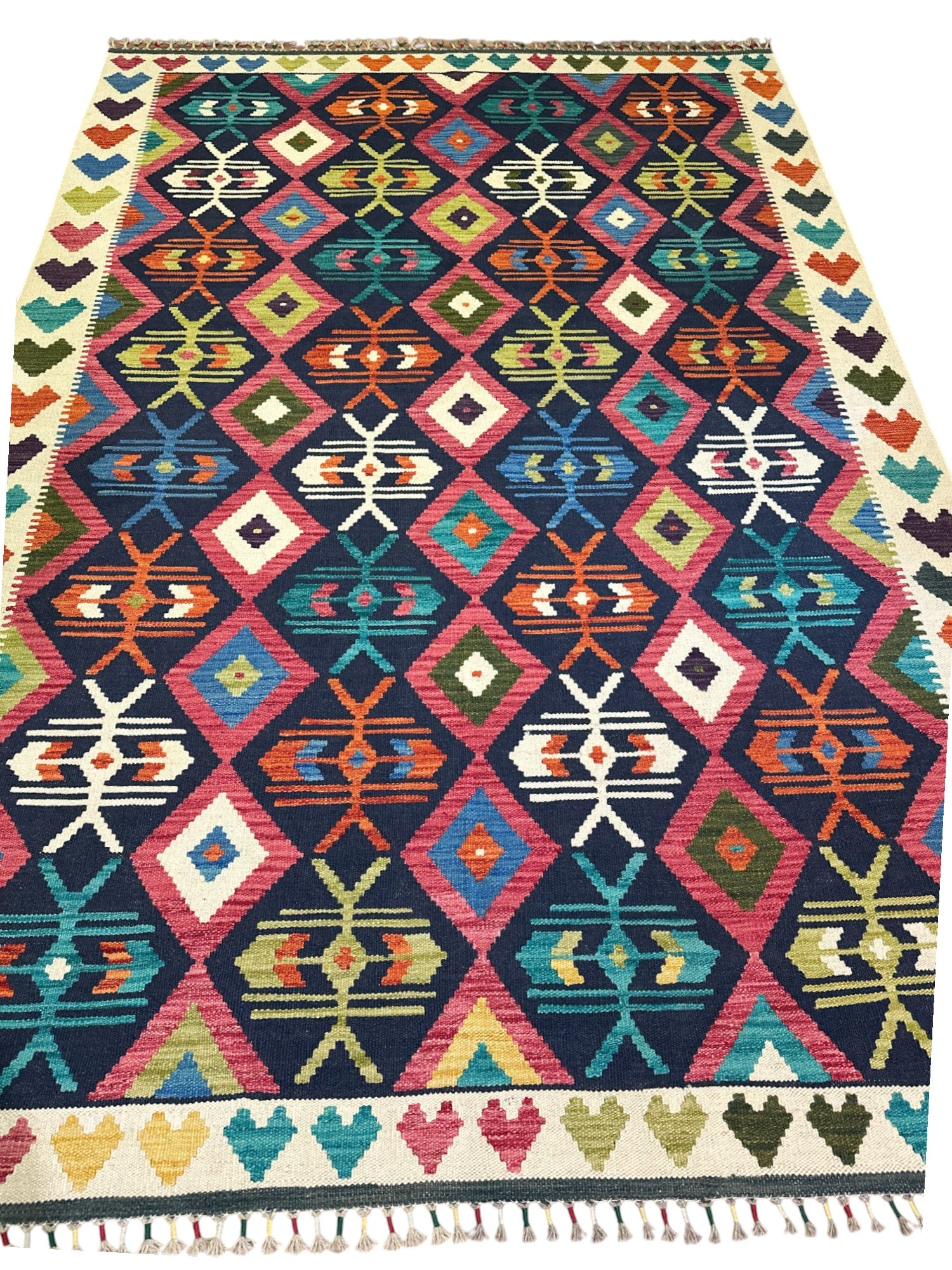 Hand-Woven Afghani Kilim Wool Rug 5'10" x 8'4"