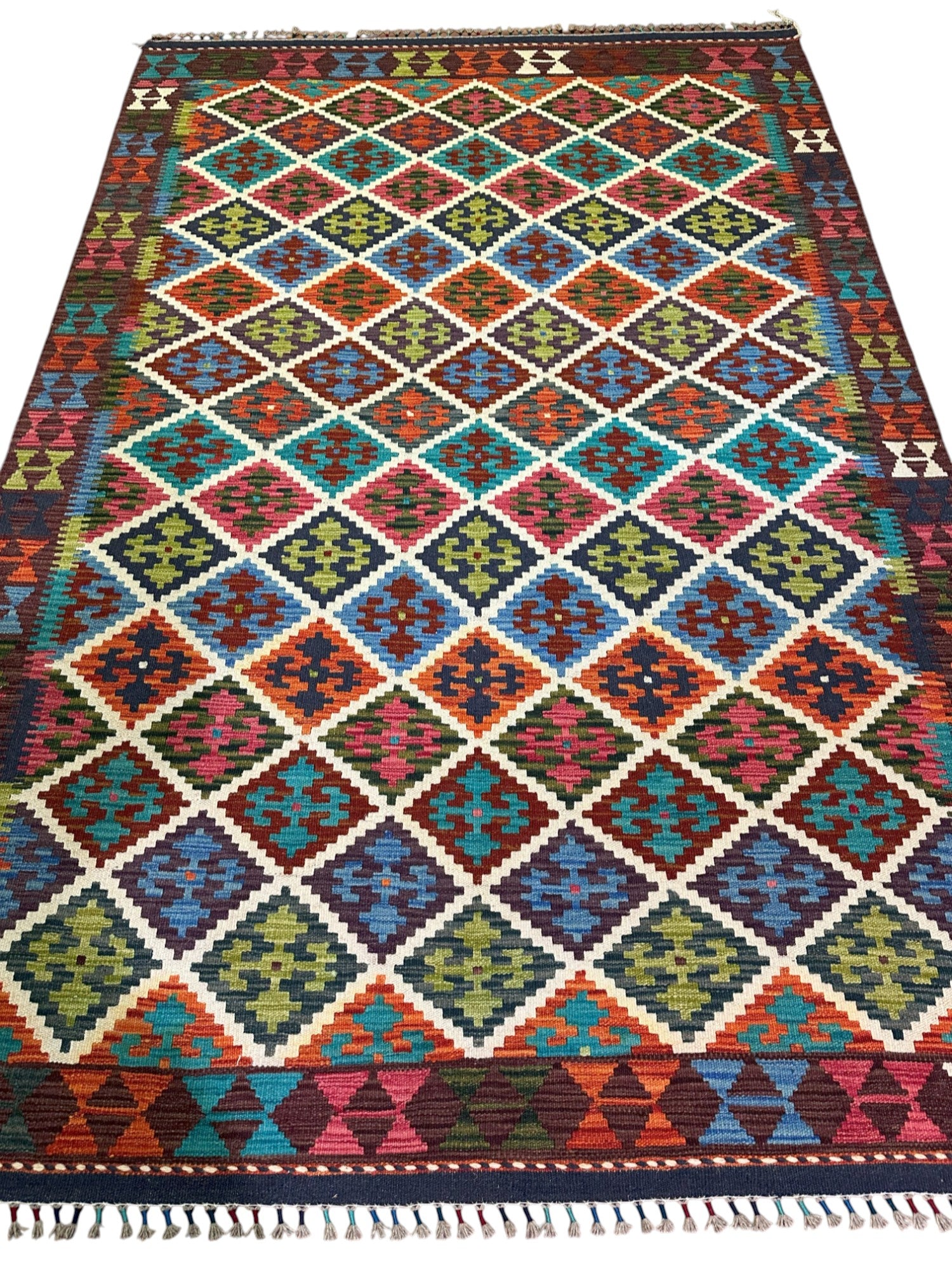 Hand-Woven Afghani Kilim Wool Rug 5'6" x 8'2"