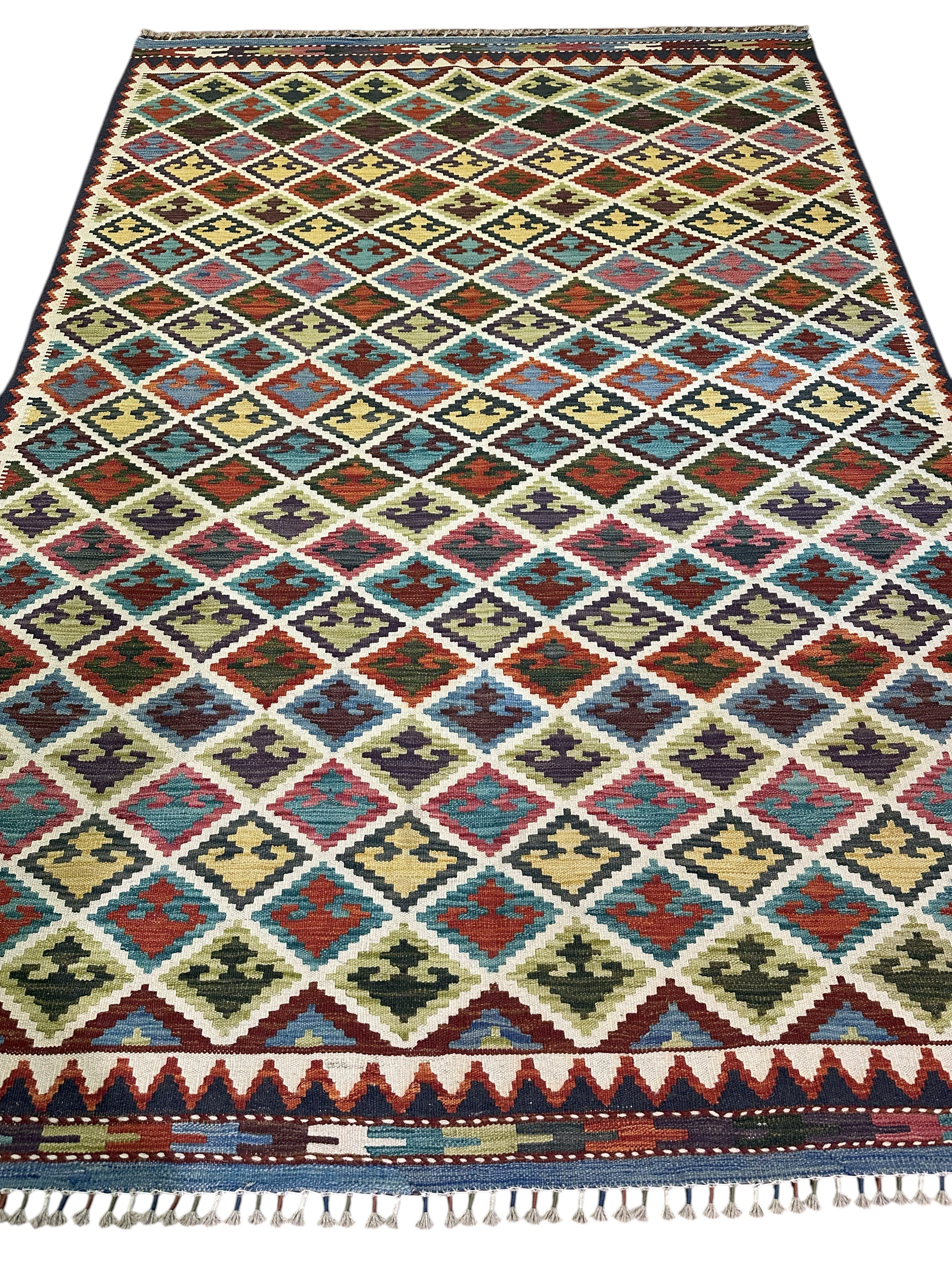 Hand-Woven Afghani Kilim Wool Rug 5'11" x 8'8"