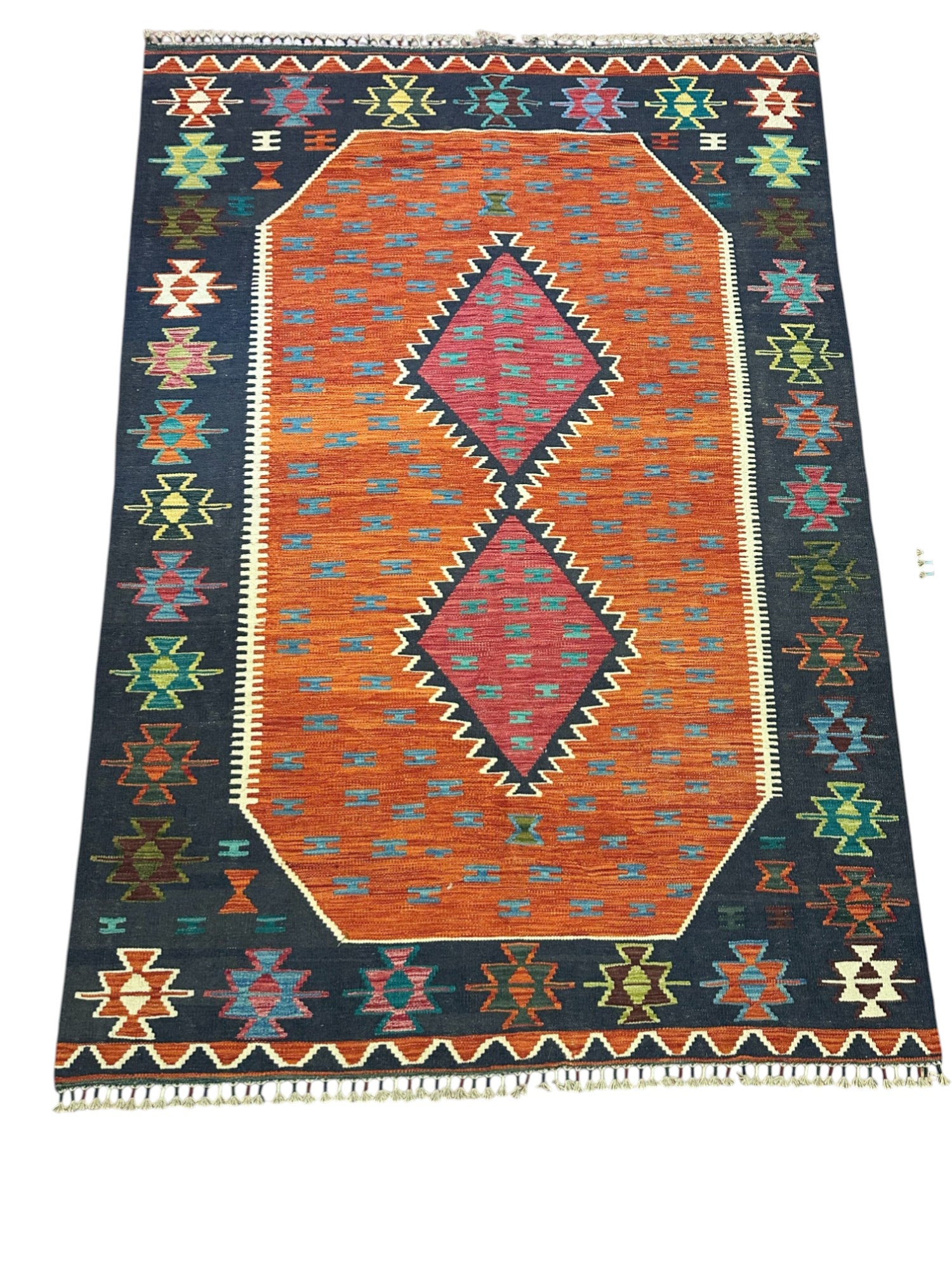 Hand-Woven Afghani Kilim Wool Rug 5'1" x 6'11"
