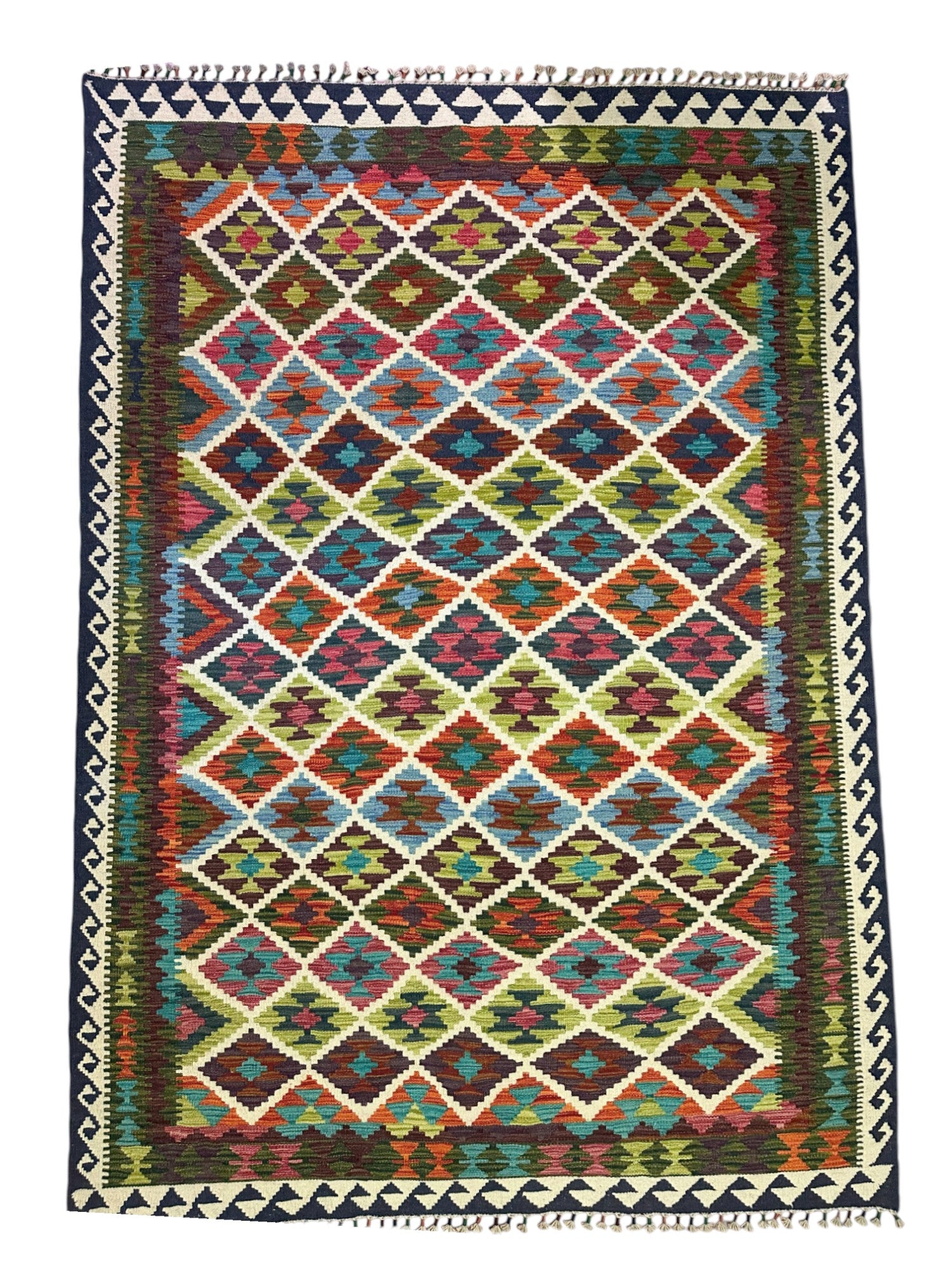 Hand-Woven Afghani Kilim Wool Rug 5'11" x 8'4"