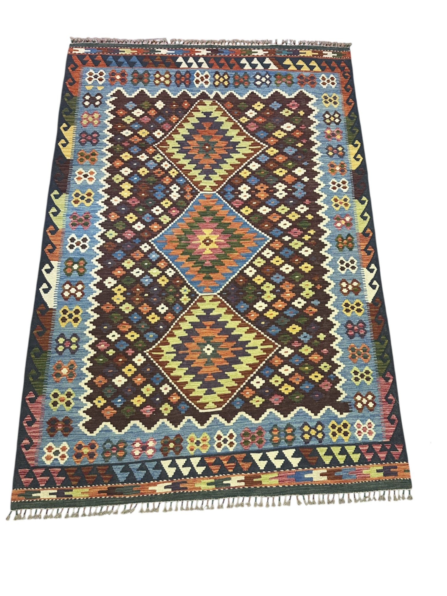 Hand-Woven Afghani Kilim Wool Rug 5'9" x 8'5"